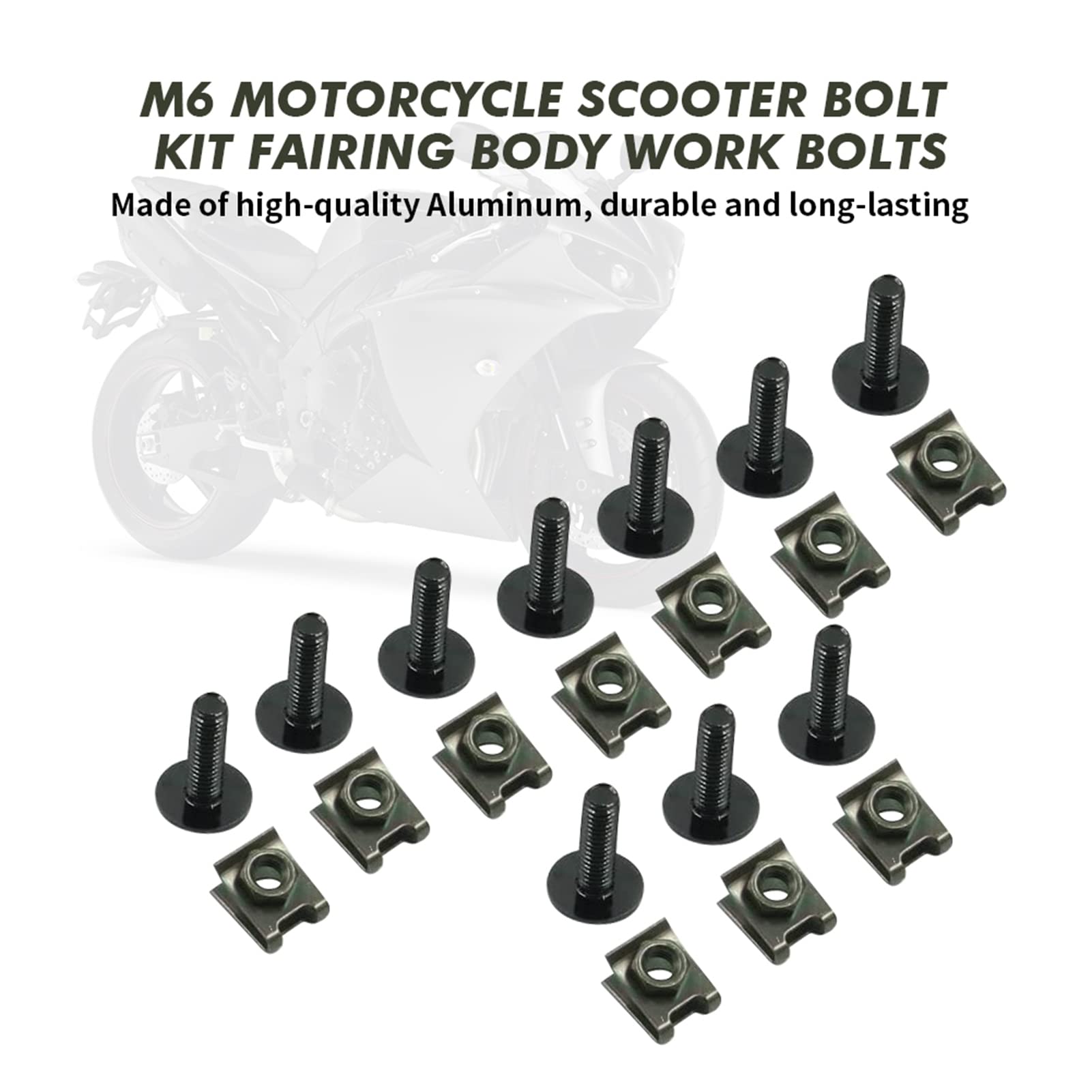 Alpha Rider Body Bolts Screws Metal - Universal U-Nuts Clips 6mm Screw Clips Metal Fasteners 10 PCS (Black) for Honda Yamaha Suz