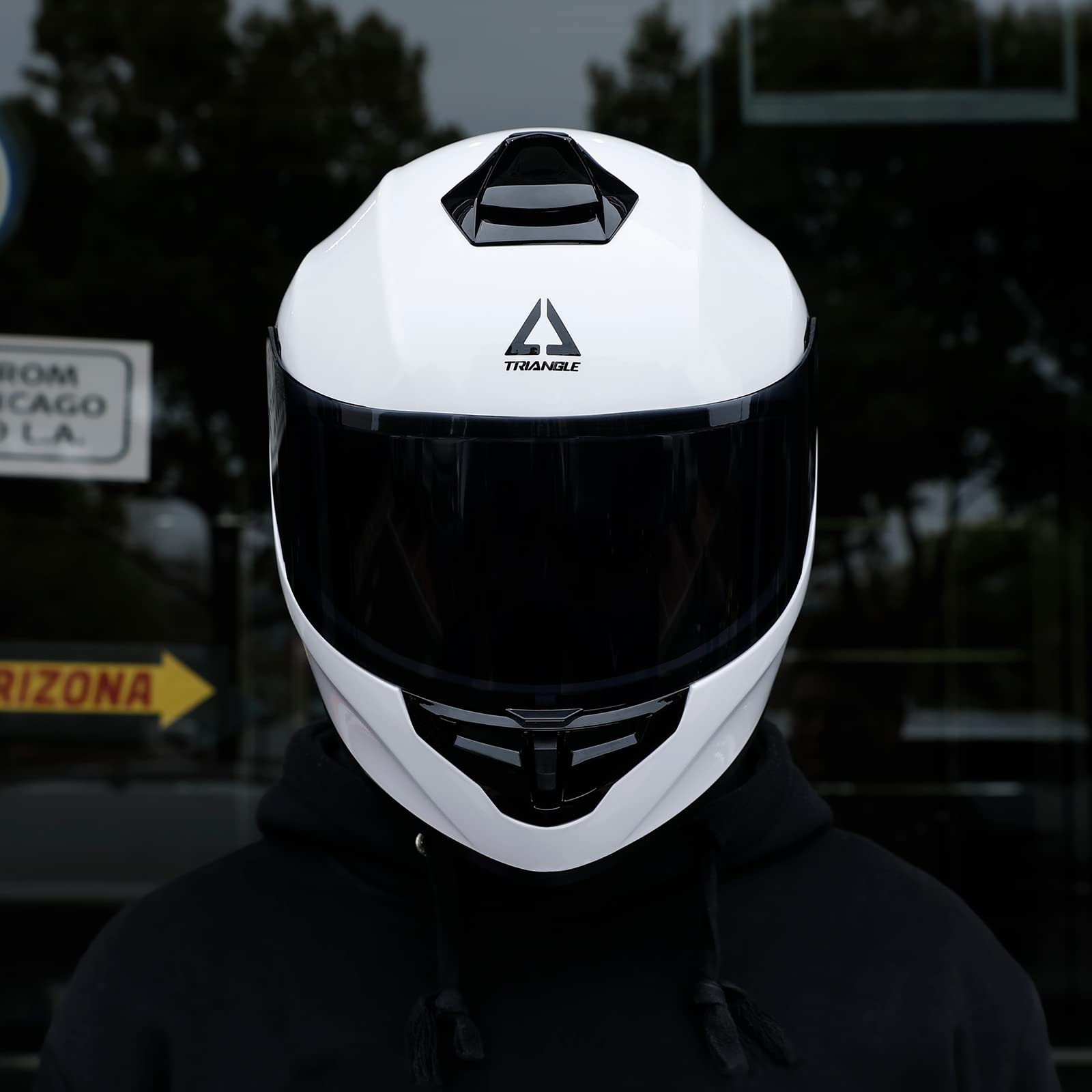 TRIANGLE Full Face Motorcycle Helmet for Men & Women, Large, Glossy White, Tinted & Clear Visor, DOT Approved, Model TFF15-MB-VS