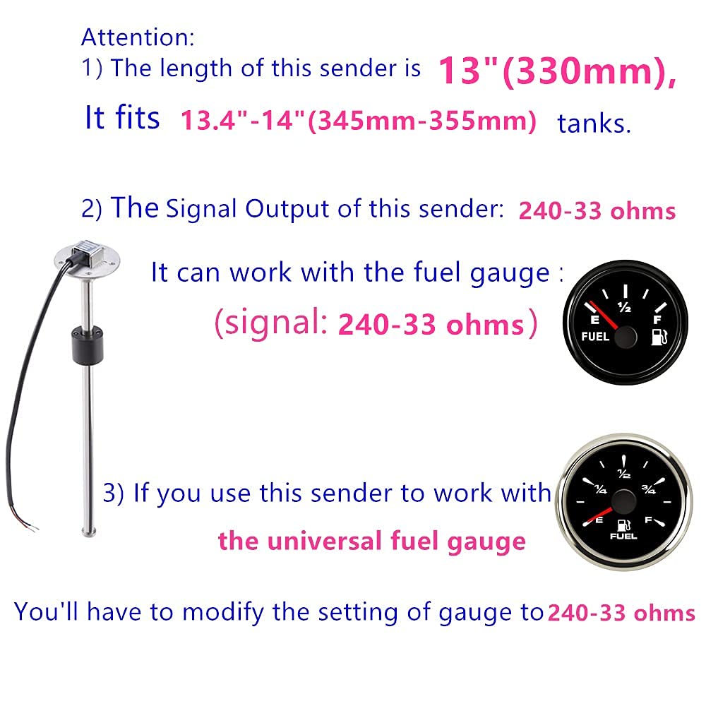100TECH Fuel Sending Unit 240-33 ohms 13''(330mm) Marine for Boat Vehicle Truck RV Fuel Tank Sending Unit Fuel Water Level Sendi