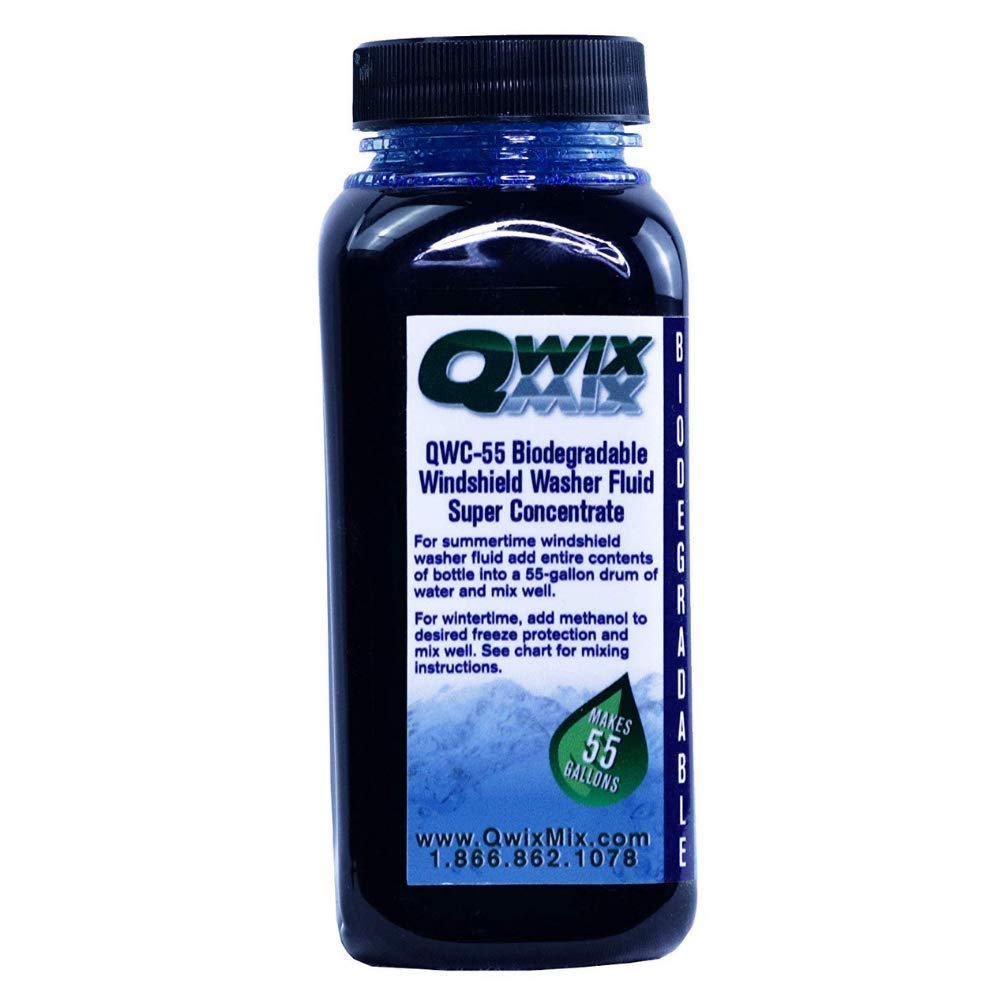 Qwix Mix Windshield Washer Fluid Concentrate, 1 Bottle Makes 55 Gallons - 100% Biodegradable Grime & Dirt Remover, Superior Comm
