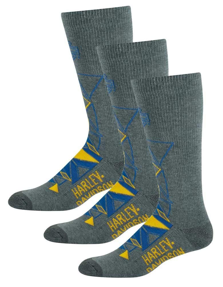 Harley-Davidson Mens Geo Pattern Performance Breathable Riding Socks, 3 Pairs