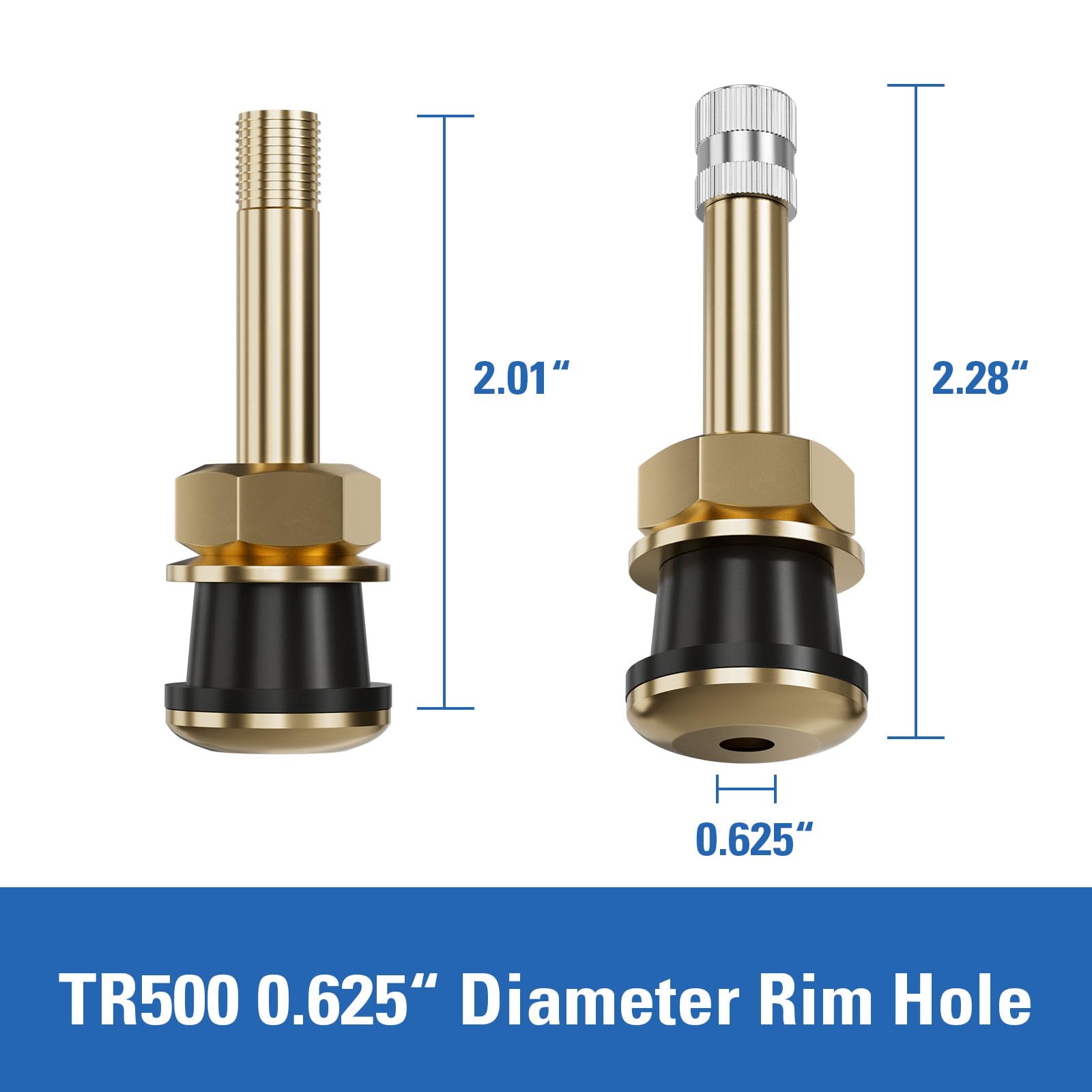 Ckauto Tr501 Tire Valve Stems, 1.5 Metal Valve Stems, Climp-In Brass Tire Valve Stem With Valve Stem Core For Rim F.625 '' (10 P