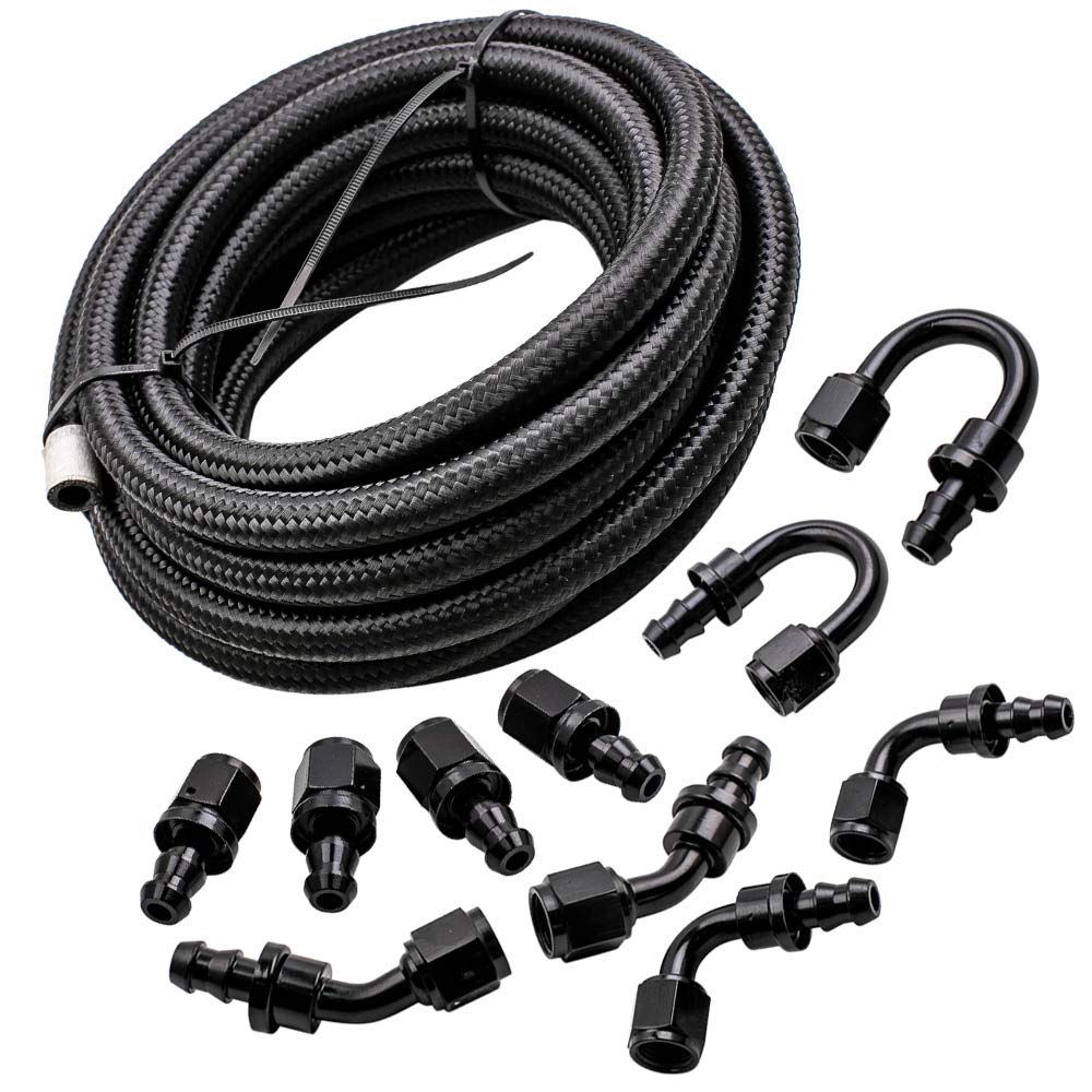 maXpeedingrods 6AN 20FT Fuel Line Kit, 3/8'' Gas Oil Line Hose, AN6 Transmission Cooler Lines, CPE Nylon Stainless Steel Braided