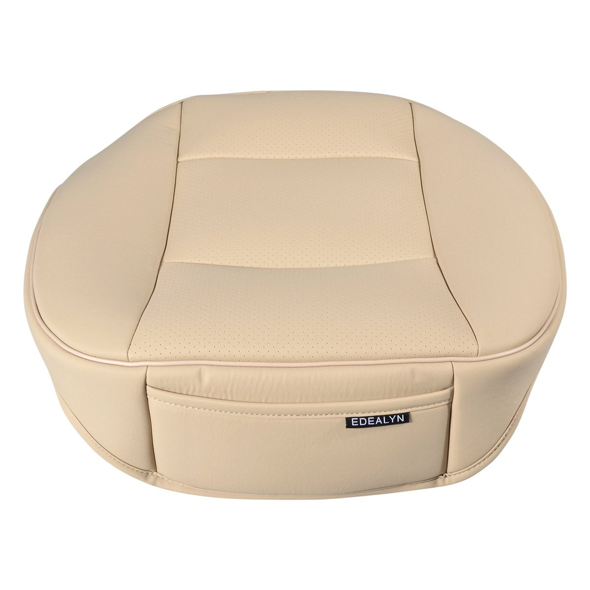 EDEALYN Luxury PU Leather Car Seat Cover - Beige, Fits 90% Vehicles, Model QJ-JJ0089, Size 20.8"x21"x0.2"