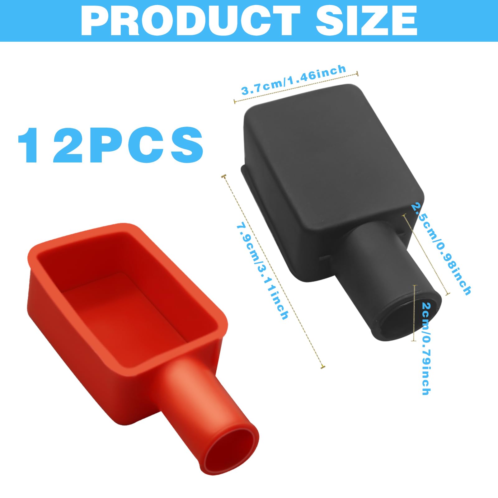 12Pcs Battery Terminal Cover, Battery Terminal Protector,Car Insulating Protector Car Battery Cover,Soft Rubber Positive Negativ