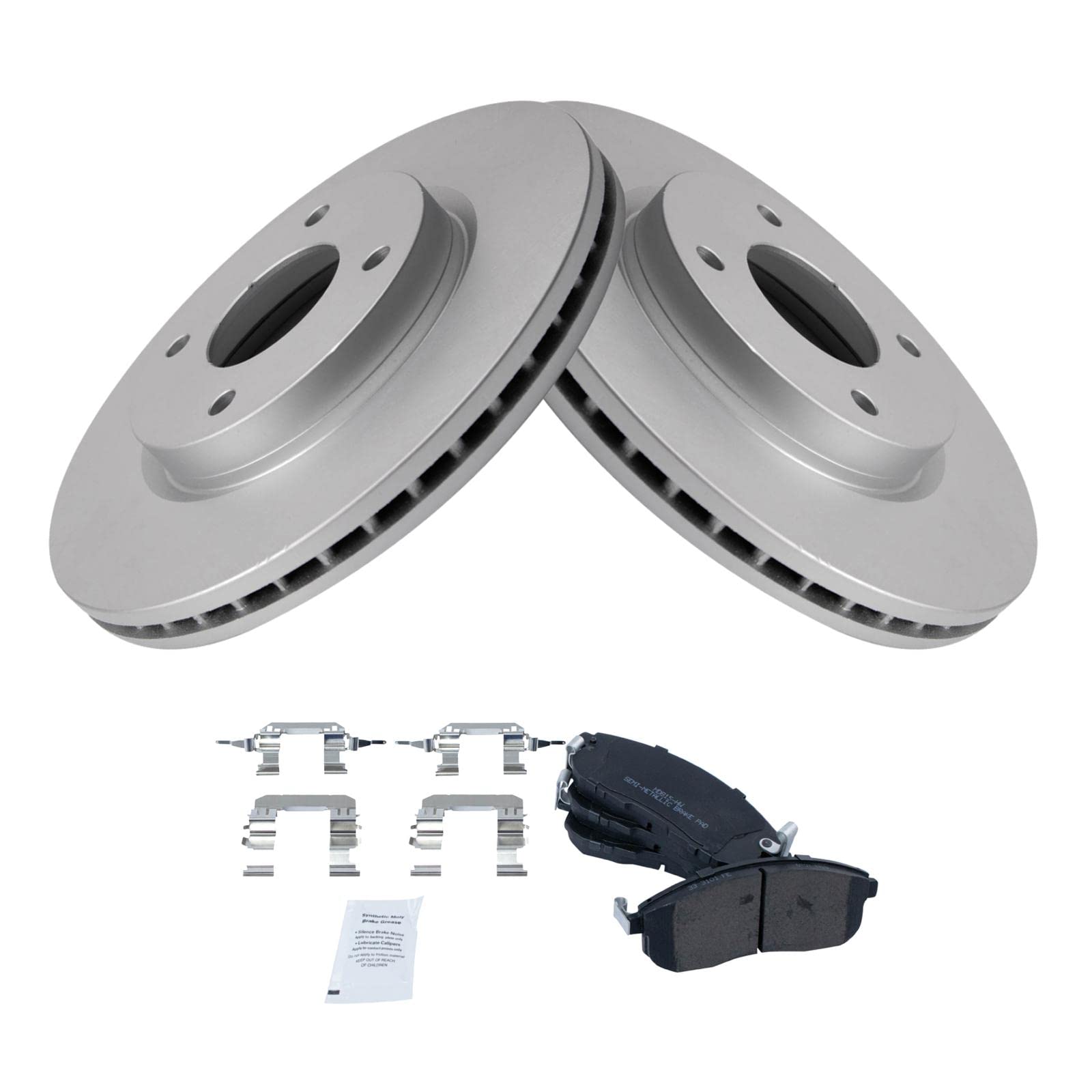 Trq Front Brake Pad & Rotor Kit Brake Pads Brake Rotor Semi-Metallic Premium G-Coated Compatible With 2009-2014 Nissan Cube 2007
