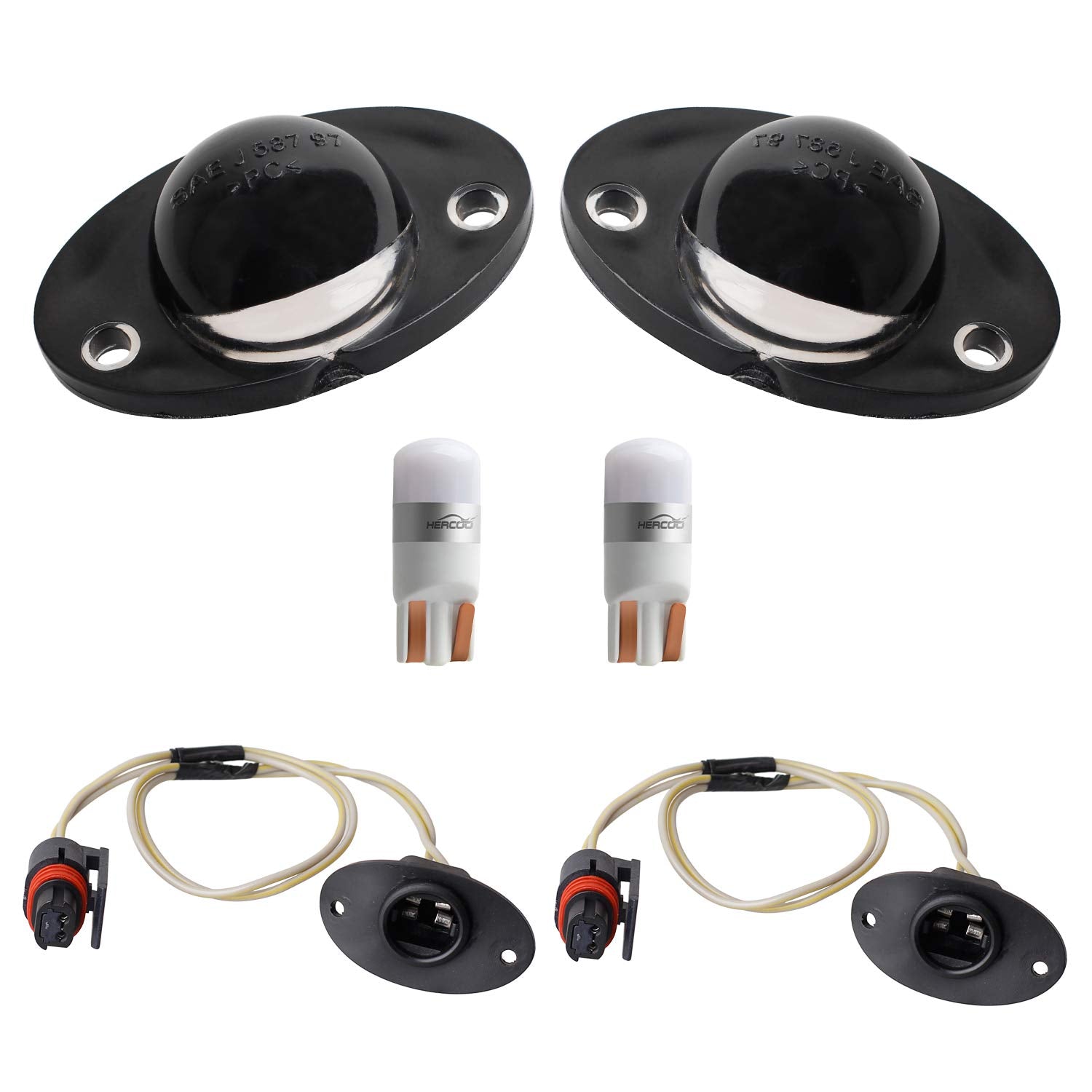 Hercoo Led License Plate Light Lens Rear Lamp Socket Wiring Harness Pigtail Black Housing Compatible With 1994 1995 1996 1997 19