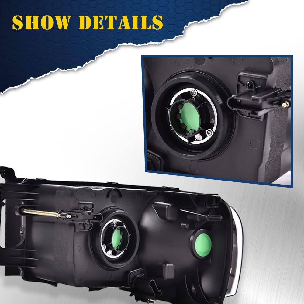 CHEDA Headlight Assembly for 2002-2009 Dodge Ram 1500/2500/3500, Clear Lens, Chrome Housing, Clear Reflector