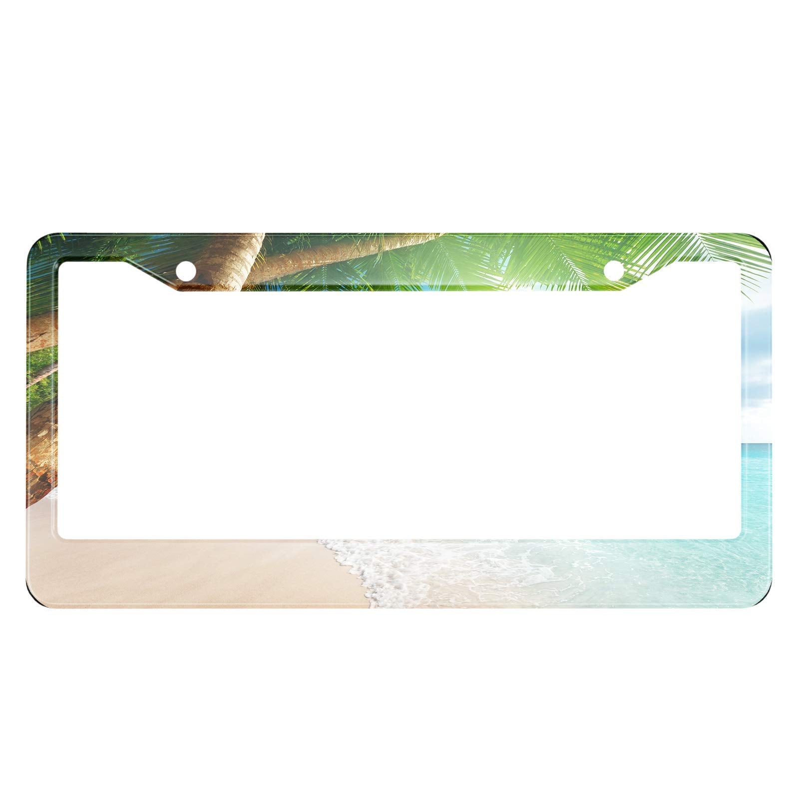 HOSNYE Tropical Beach Leaves License Plate Frame Landscape Summer Palm Tree Metal License Plate Cover Front Plates Frames Car Ta