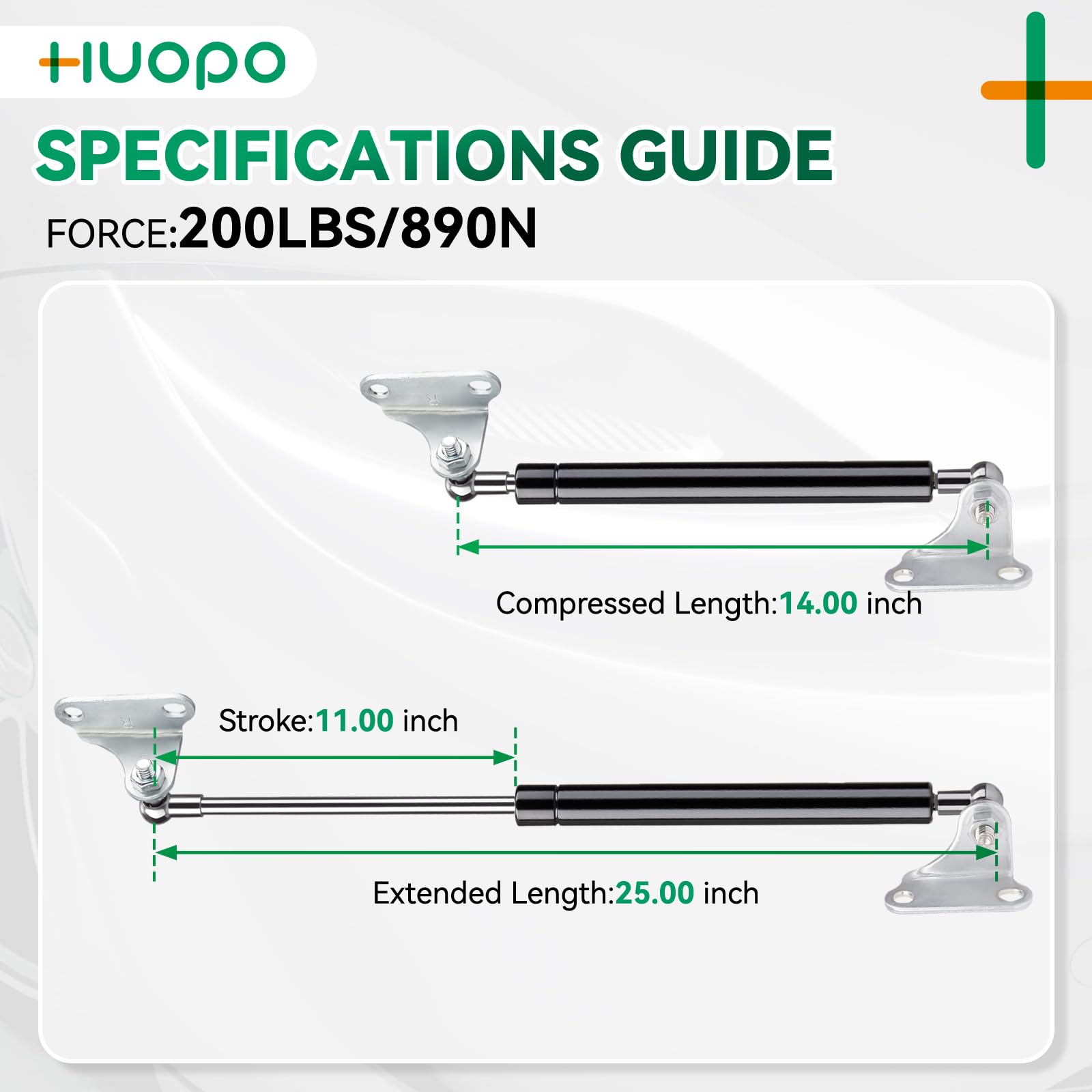 Huopo 25 Inch 200Lb/890N Gas Shock Strut Spring Lift Support For Rv Bed Storage Cover Lids Floor Hatch Boat Shed Window Custom H