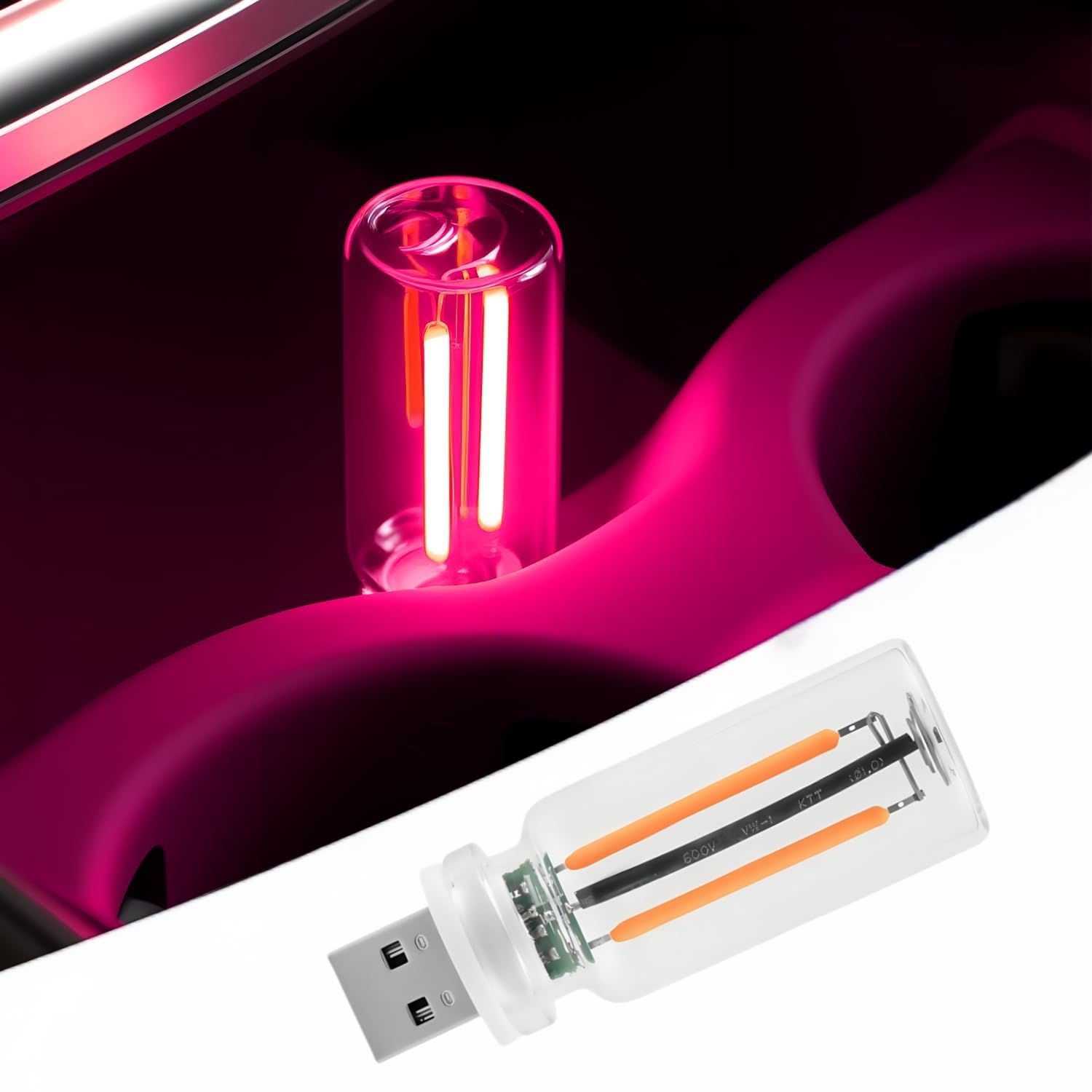 LED Car Interior Light, Touch Control USB Night Lamp, Retro Style Ambient Lighting for Auto, Bedroom, Desk (Pink Light)