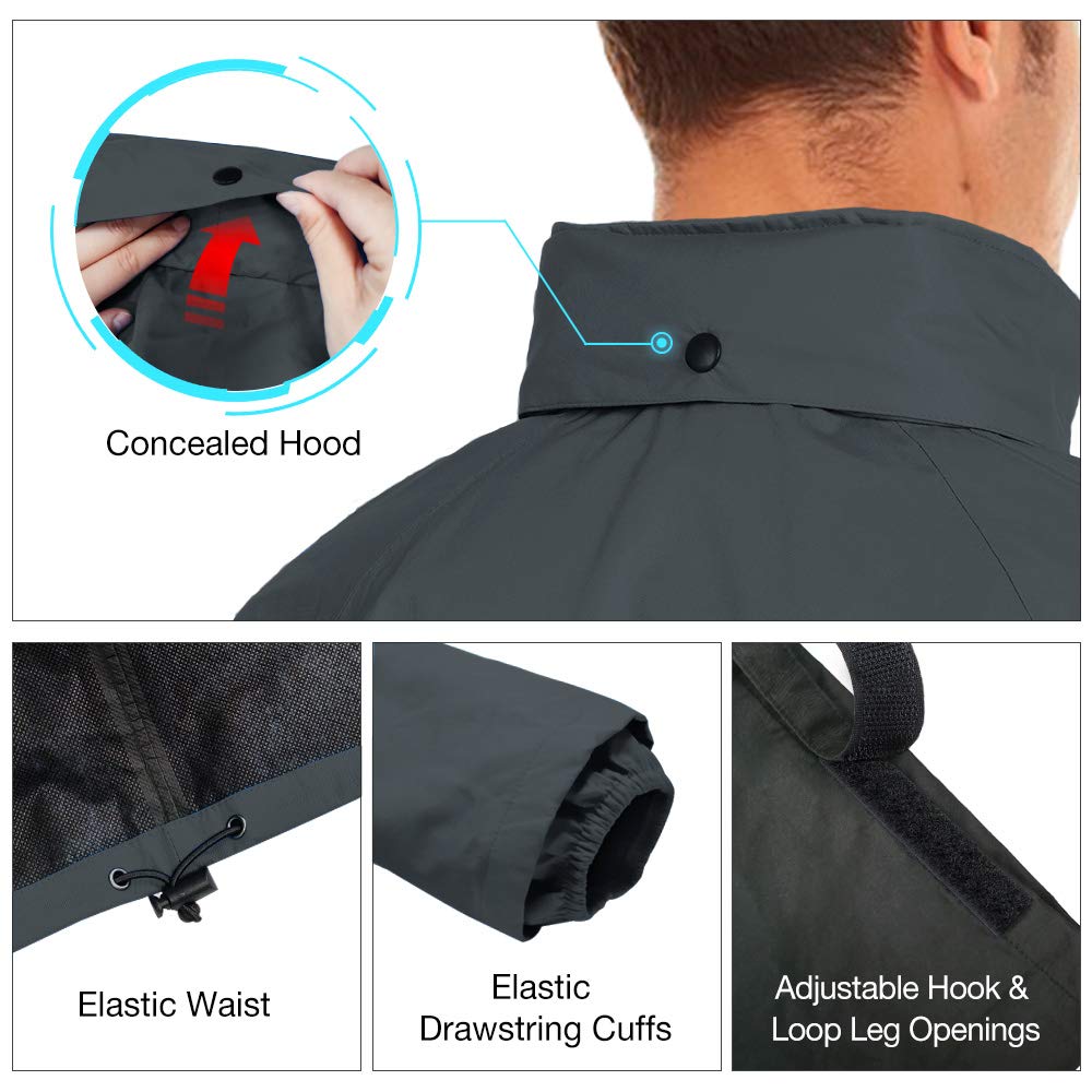 Tidewe Rain Suit, Waterproof Breathable Lightweight Rainwear (Gray Size Xxxl)