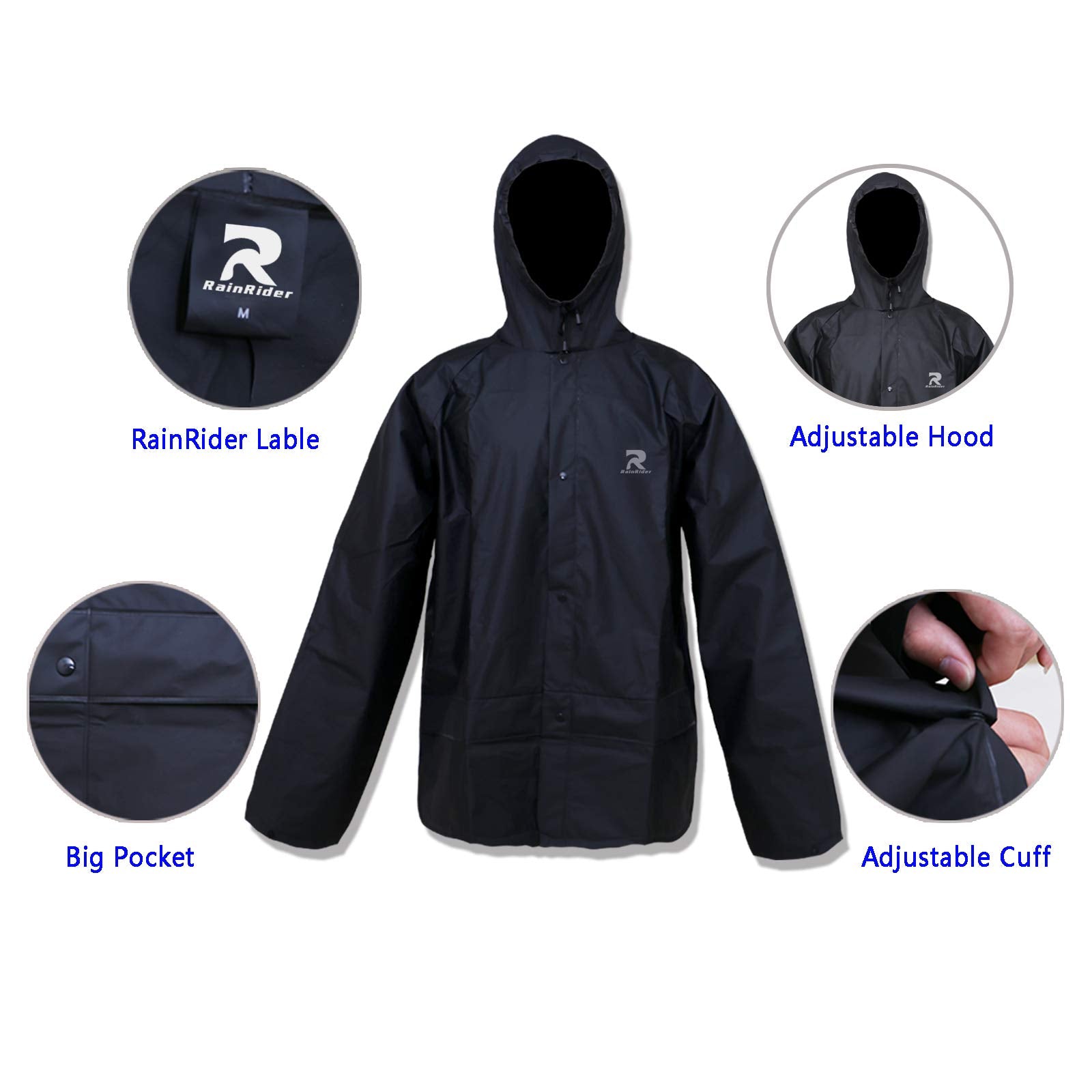 Ultra-Lite Rain Suit For Men Women Waterproof Protective Rain Coat With Pants 2 Pieces Rain Gear(Black,3Xl)