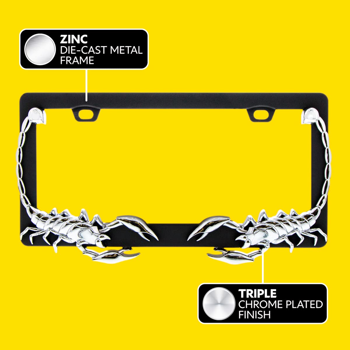 United Pacific Universal Die-Cast Metal, Chrome Scorpion License Plate Frame Holder For Cars, Trucks, Rvs, Semi, Car Accessories