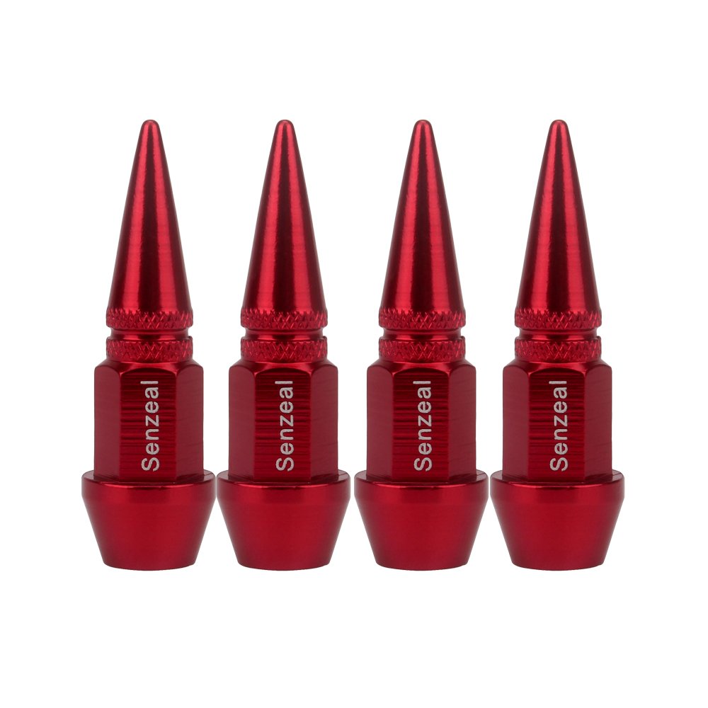 Senzeal 4X Long Impale Spike Style Polished Aluminum Tire Valve Stem Caps Red