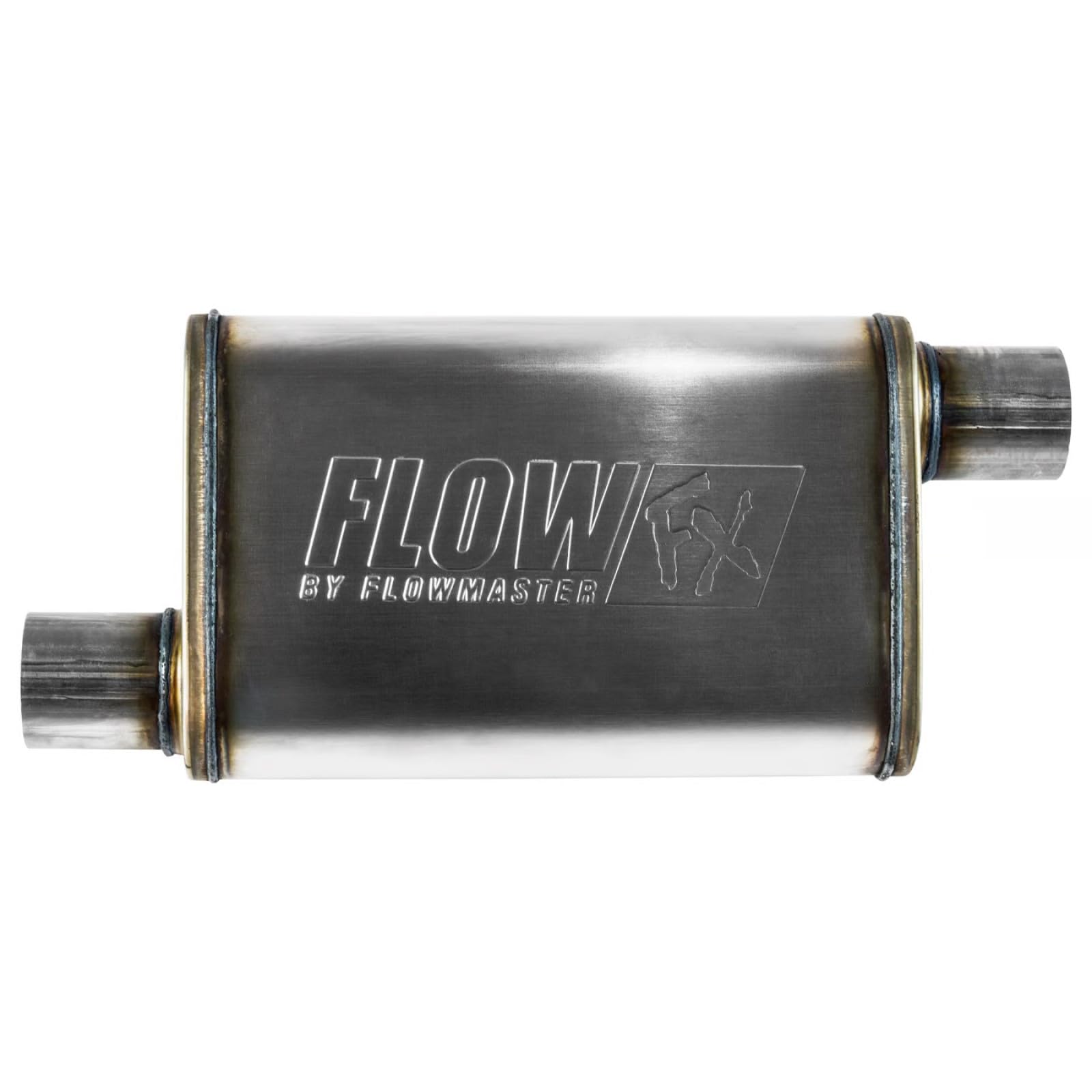 MAPerformance Flowmaster 71236 FlowFX Muffler 2.5" Offset In/Out, Brushed Stainless Steel, Moderate Sound (2 Pack)