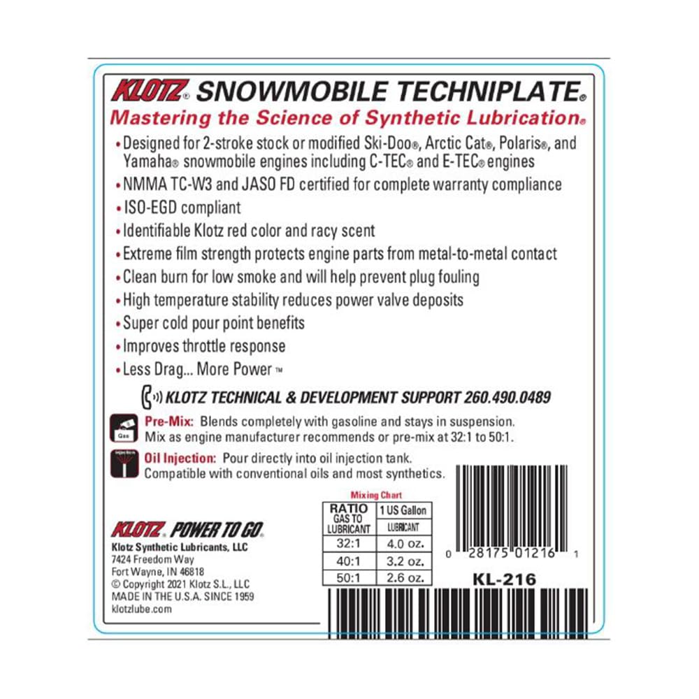 Klotz KL-216 Synthetic Snowmobile Oil - TC-W3 - 1 Gallon