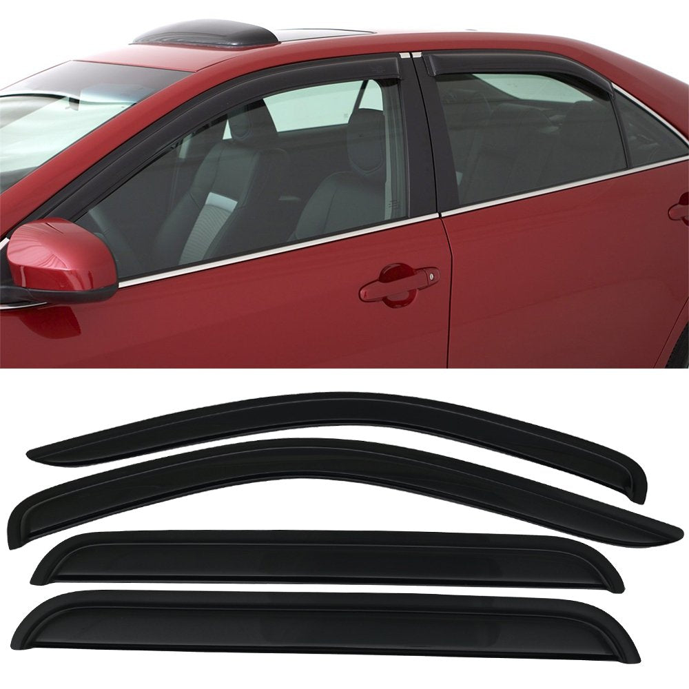 IKON MOTORSPORTS Tape On External Window Visor, Compatible with 1998-2004 Dodge Durango, Dakota Crew cab, Slim Style Acrylic Smo