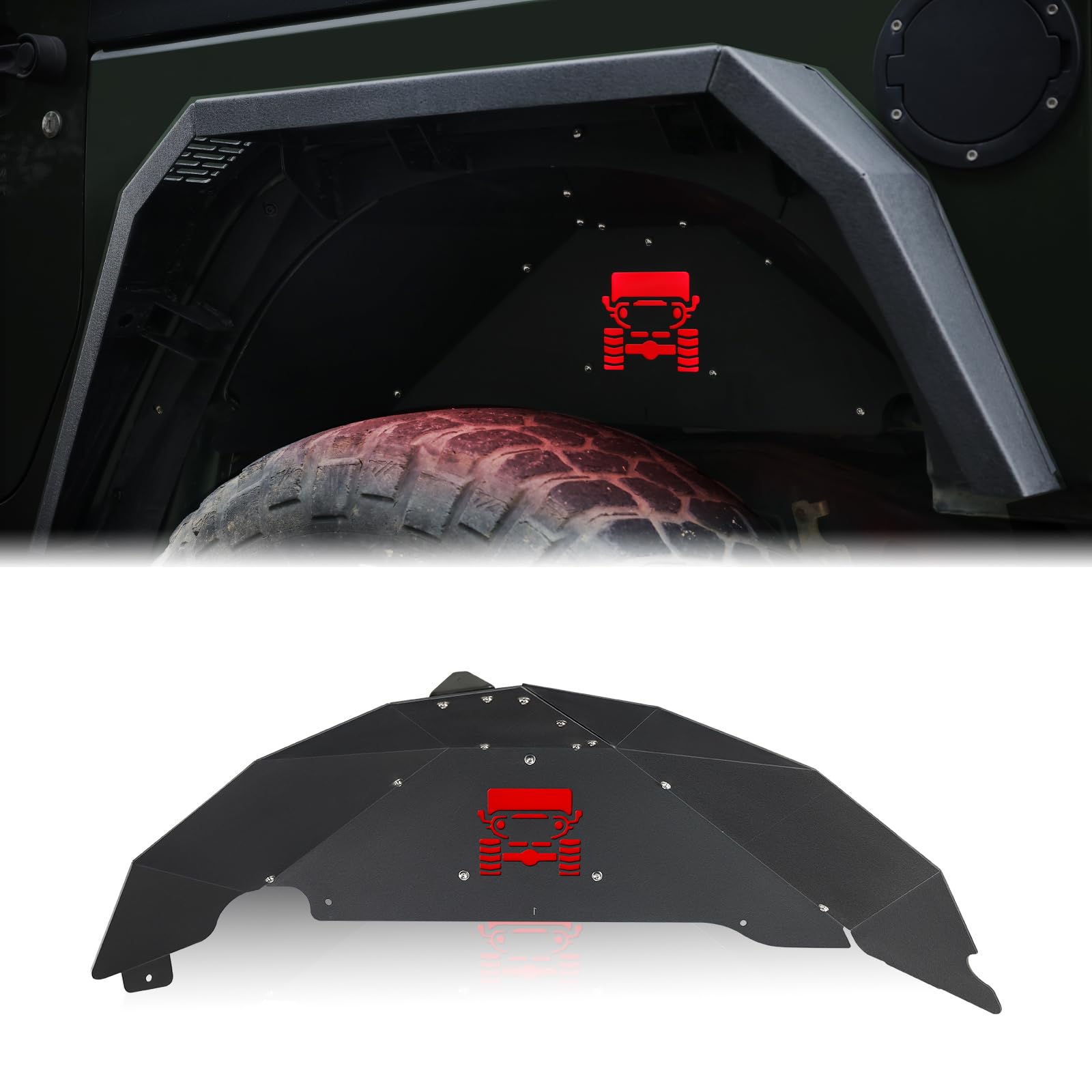 Jroad Inner Fender Front Fender Liners Compatible With Jeep Wrangler Jk Jku Aluminum,With 4 Led Lights For 2007-2018 Wrangler Ac