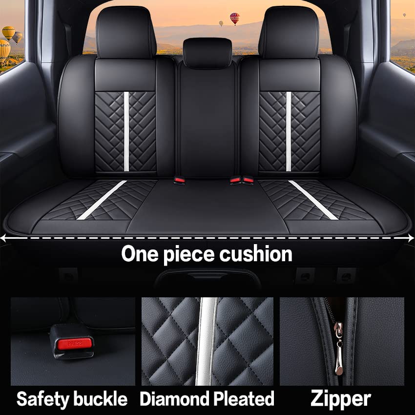 Tomatoman Tacoma Truck Rear Seat Covers Faux Leather Black-White 2005-2023 TRD Sport Offroad Limited SR5 V6 Access Double Cab