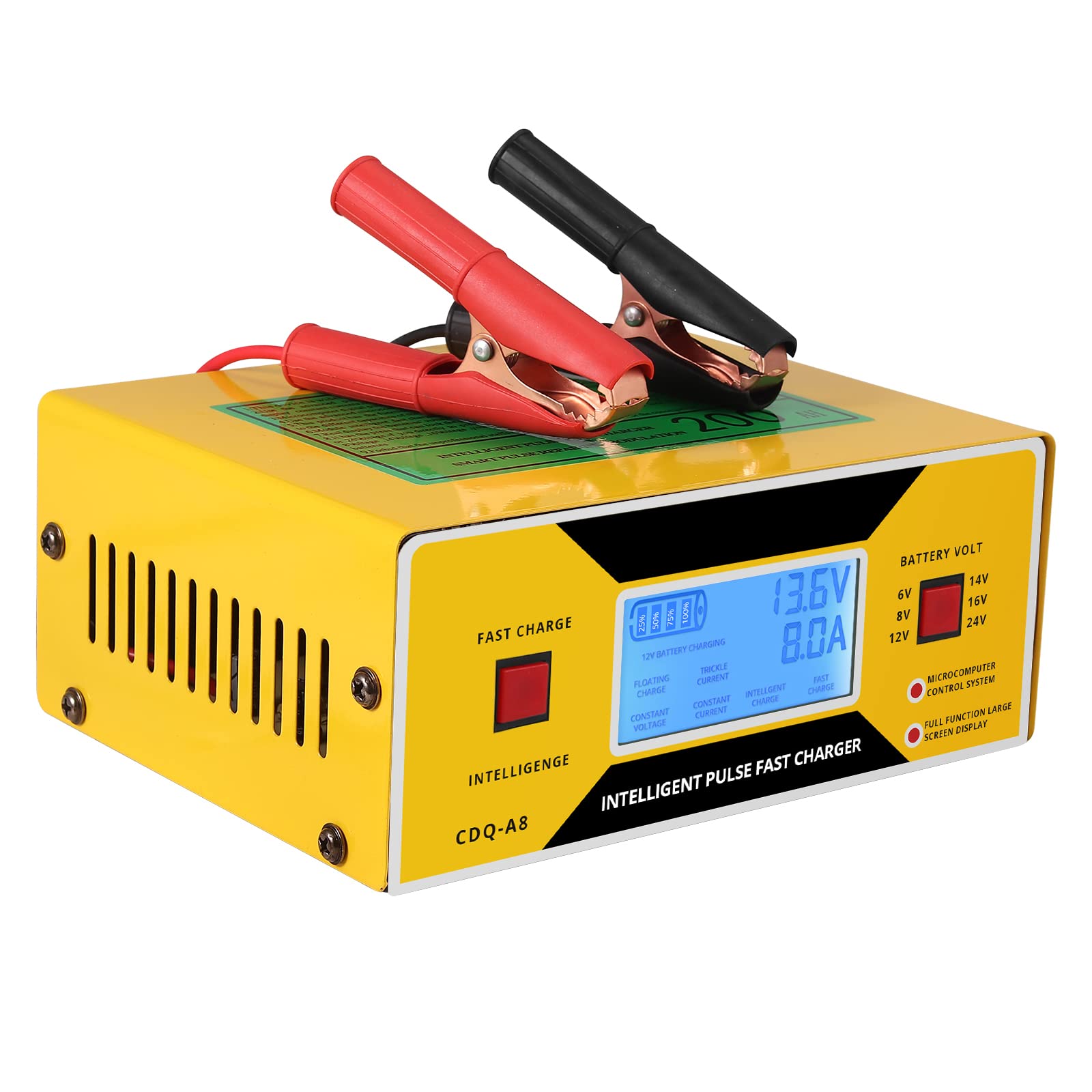 Autoutlet 6/8/12/14/24V Battery Charger Automotive Smart Car Battery Charger And Trickle Maintainer 0-10A Fully Automatic With Cable Clamps