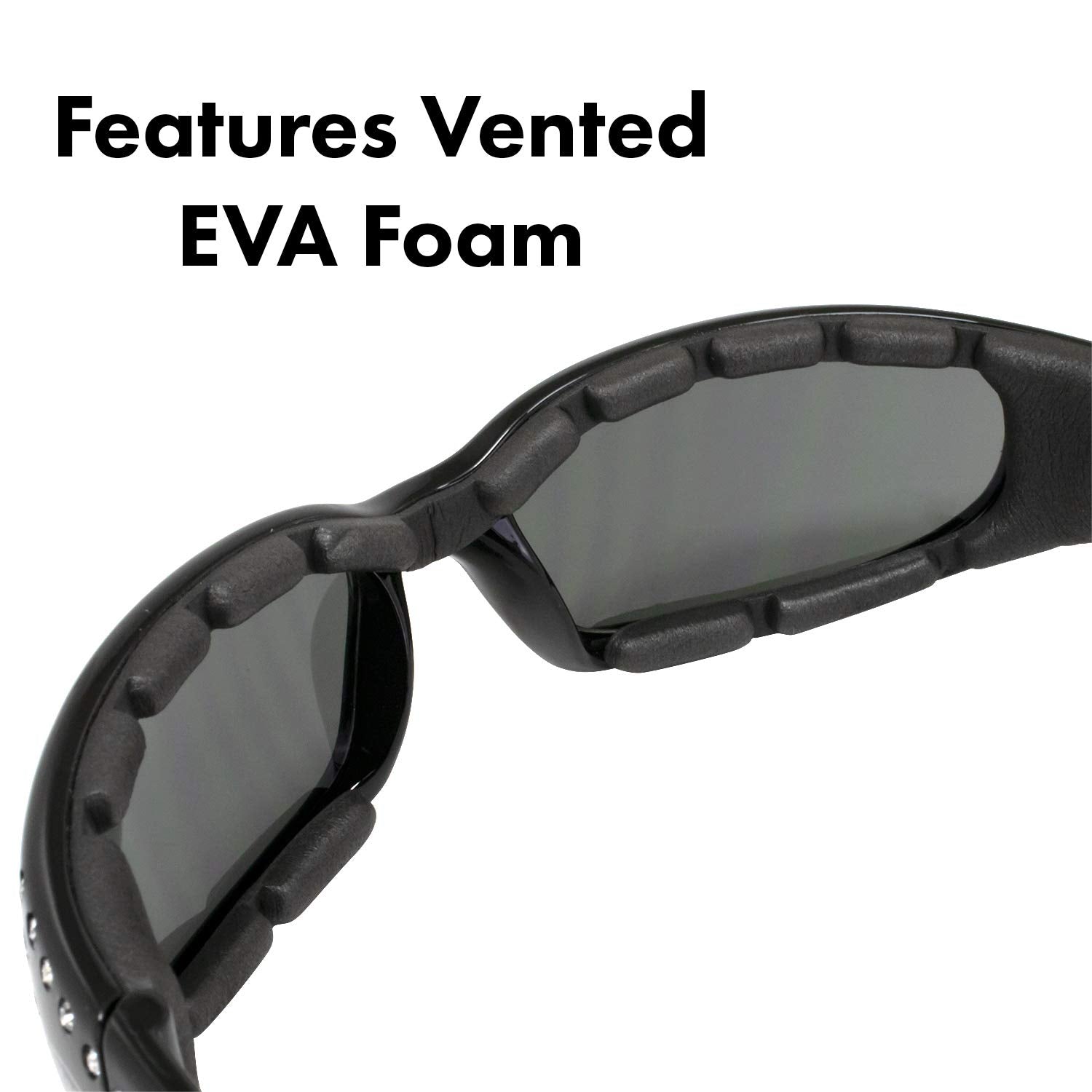 Global Vision Eyewear Marilyn 3 Womens Motorcycle Sunglasses With Eva Foam Padding Bling (Black Frame Smoke Lens)
