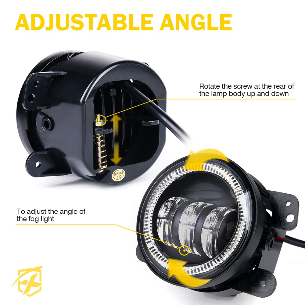 Xprite 4'' Inch Fog Lights, 60W Led Foglight With Blue Halo Ring Angle Eye Drl Compatible With 2007-2018 Jeep Wrangler Jk Off Ro