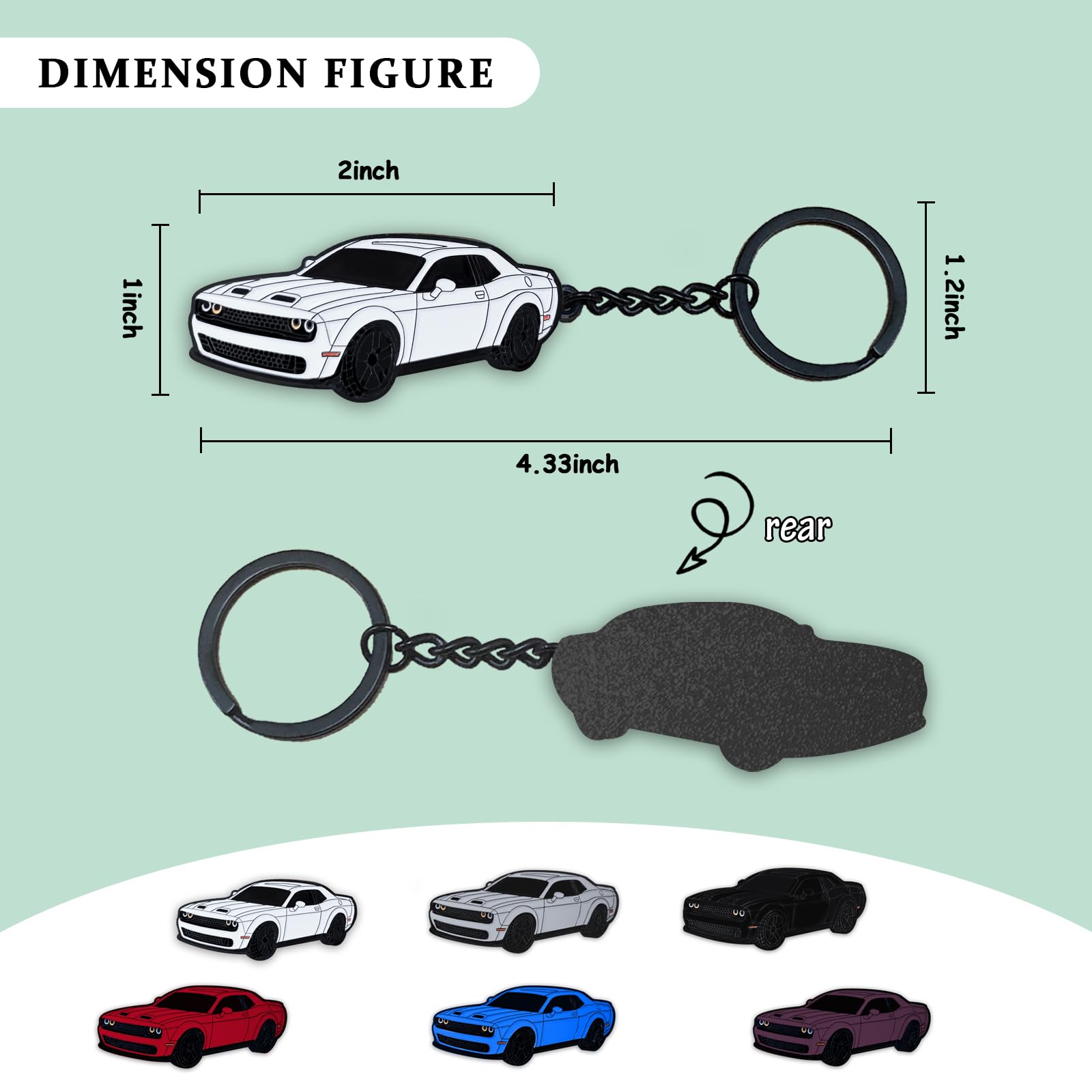 Glahorse For Dodge Challenger Hellcats Dakota Charger Srt Avenger Durango Keychain，For Dodge Challenger Accessories 2015-2022（White）