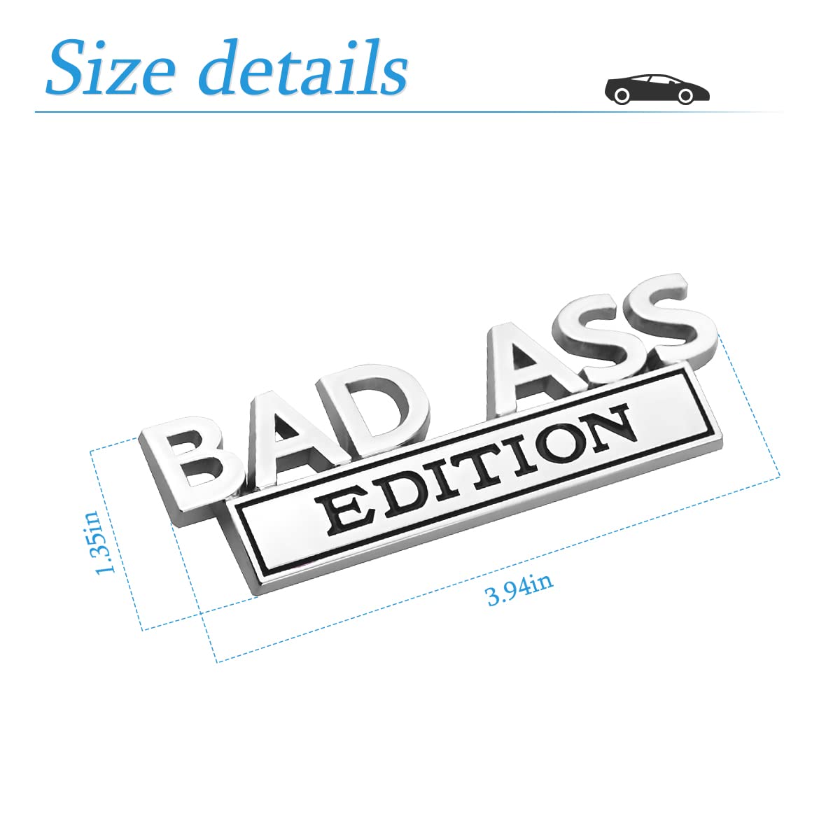 AUCELI Car Bad Ass Edition Emblem 3D Fender Badge Decal - Silver/Black Zinc Auto Accessory for Tailgate, Grille, Hood, Trunk, Motorcycle, SUV,