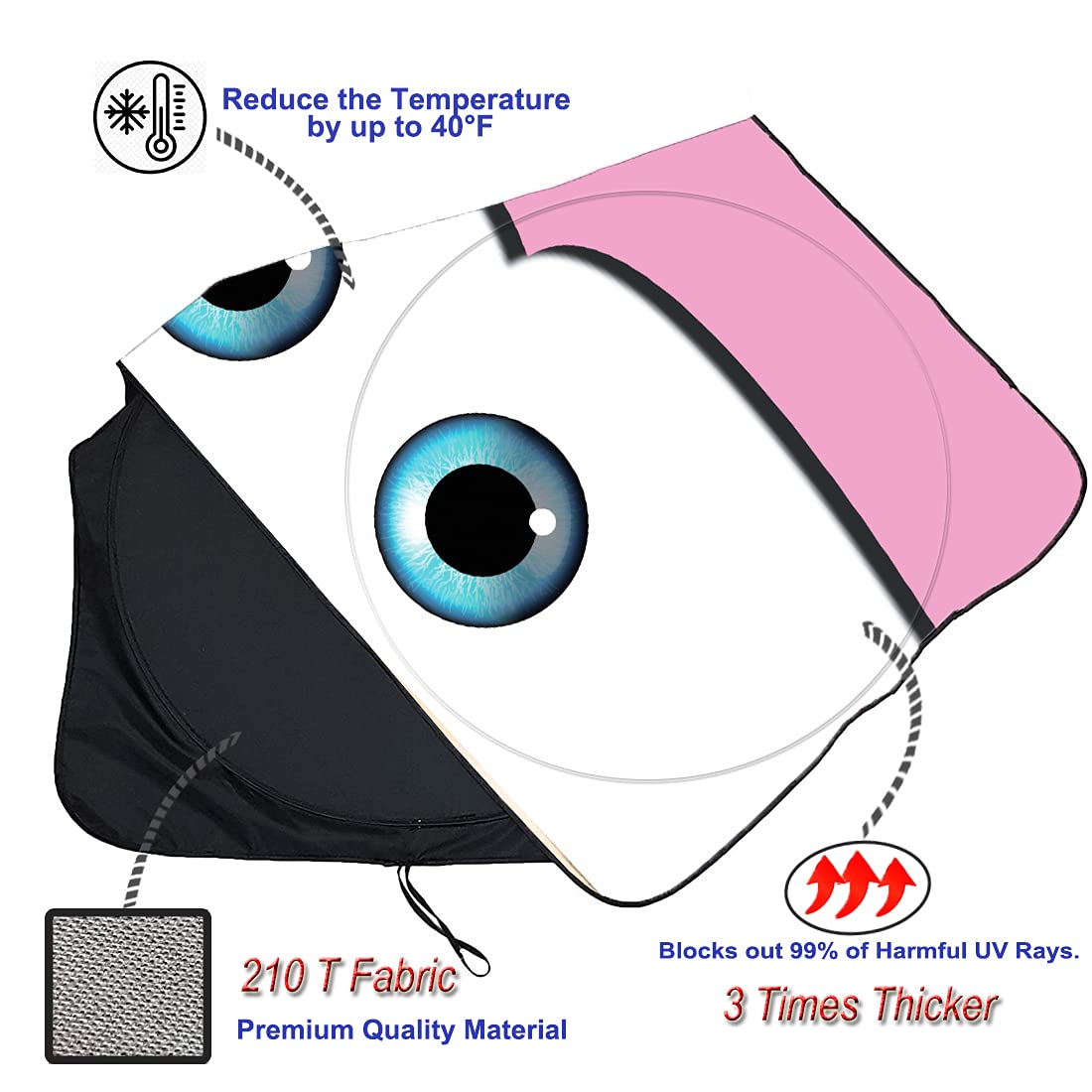 Gven Windshield Shade - Funny Car Eyes Sunshade, UV Blocker, Large Size, Pink