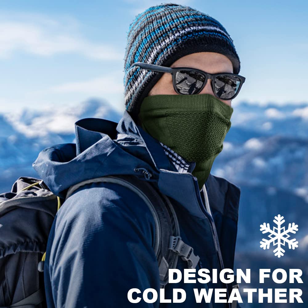 WTACTFUL Winter Neck Gaiter - Windproof Half Face Ski Mask, One Size, All Green, Model LY-W-08, Ideal for Running, Skiing, Hunting, Cycling