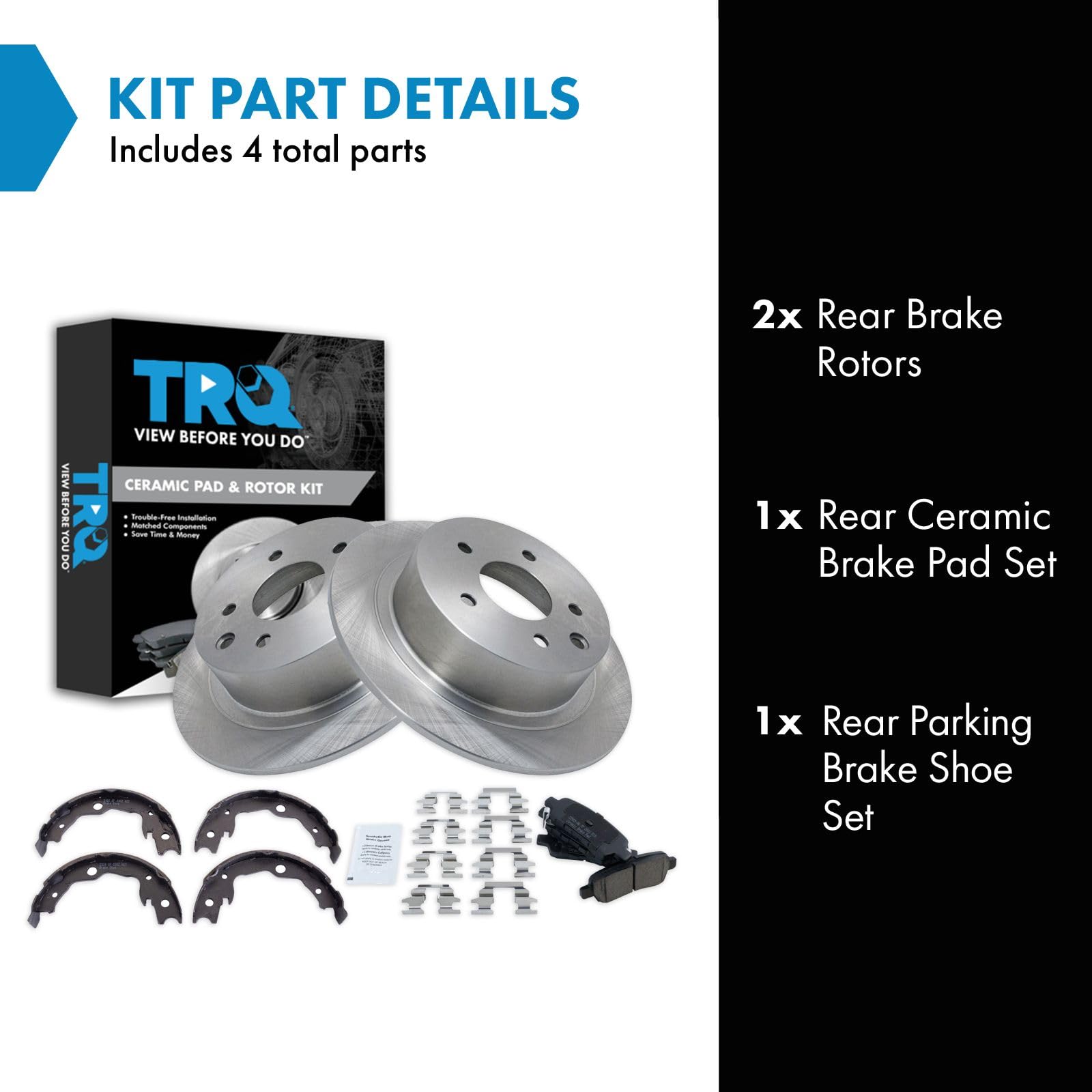 Trq Rear Brake Pad & Rotor Kit Brake Pads Brake Rotor Parking Brake Shoe Set Ceramic Compatible With 2011-2017 Nissan Juke 2007-