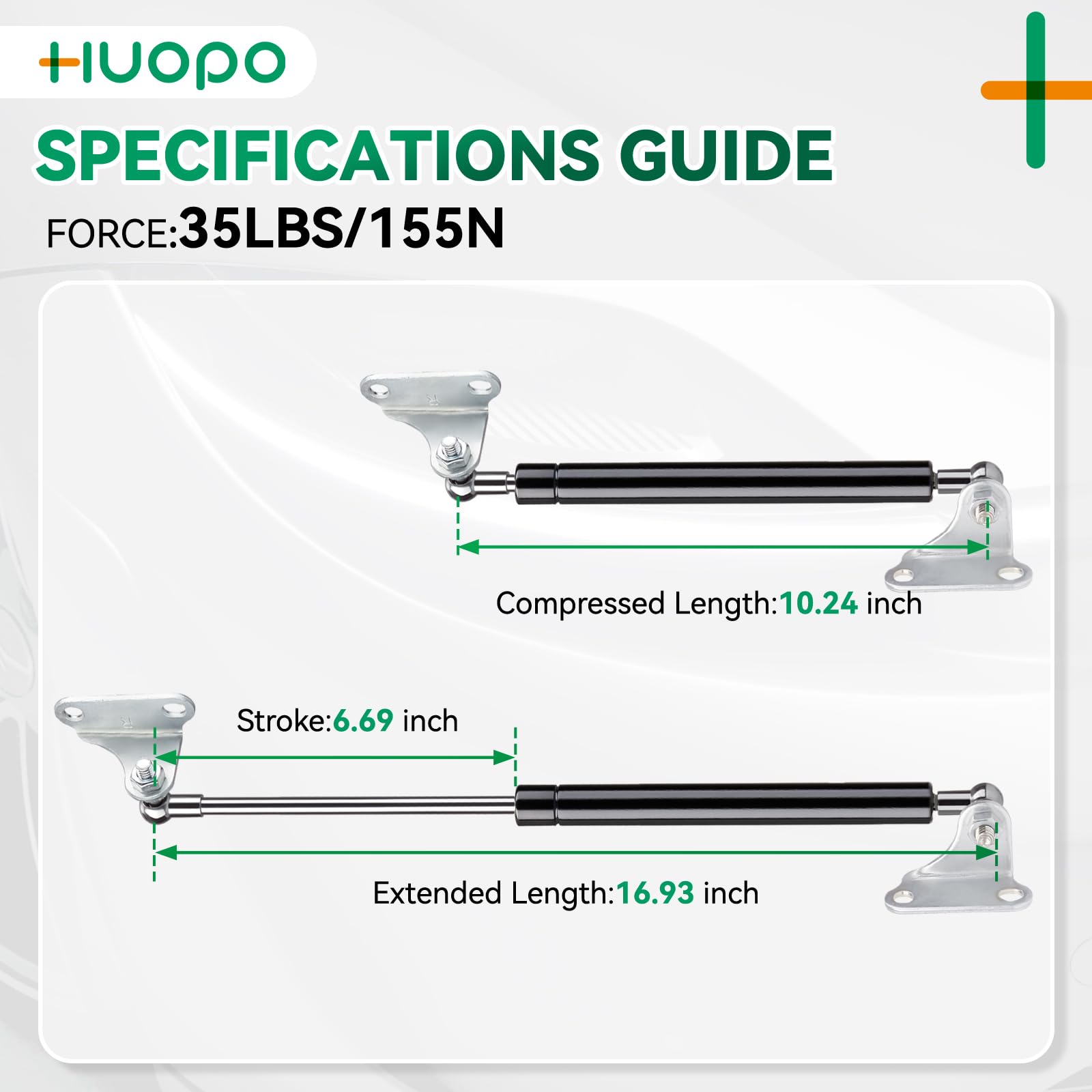 Huopo 17 Inch 35 Lb/156 N Gas Shock Strut Spring Lift Support For Rv Bed Door Storage Cover Lids Shed Window Custom Tool Box Lid