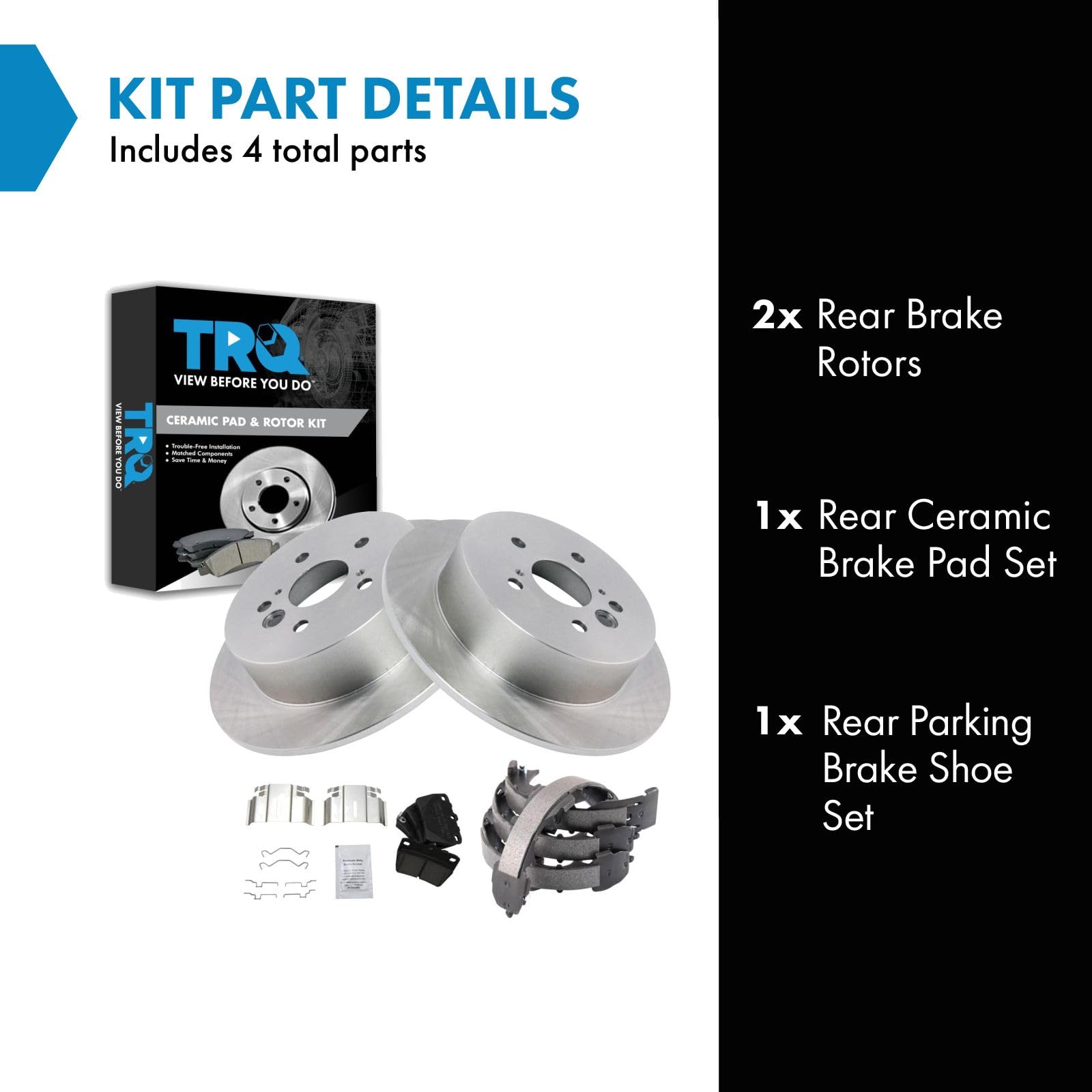 Trq Rear Ceramic Brake Pad & Rotor Kit Compatible With 2004-2005 Toyota Rav4