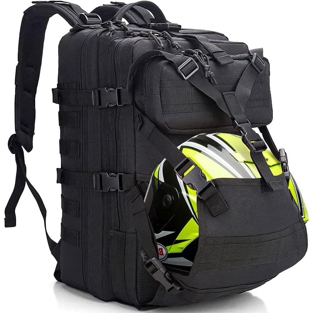 Youngoa Men'S Motorcycle Helmet Backpack, Black, 20L Capacity, Adjustable Chest Strap, Waterproof, Fit Full-Face Helmets