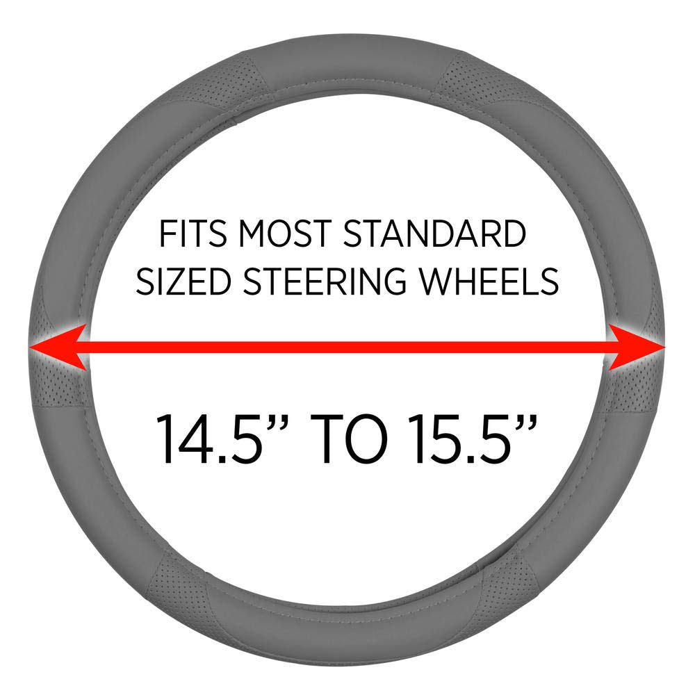 Motor Trend Gray Soft Touch Steering Wheel Cover - Perforated Microfiber Leather With Classic Stitching For Sizes 14.5 To 15 Inc