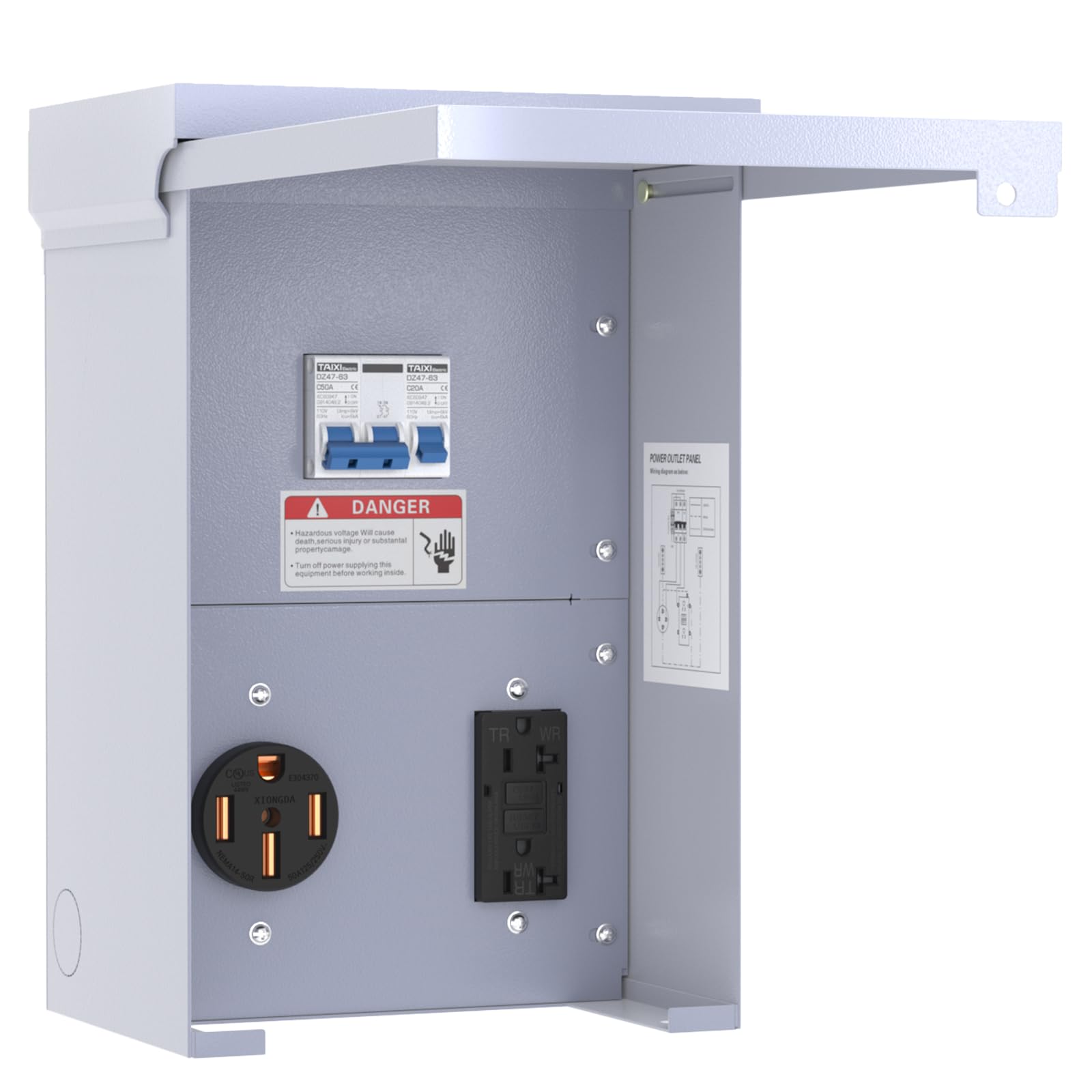 Gravimorph Temporary Power Outlet Panel,20 50Amp RV Outlet Box,RV Electrical Panel Box with UL Listed 50Amp RV Receptacle & 20 A