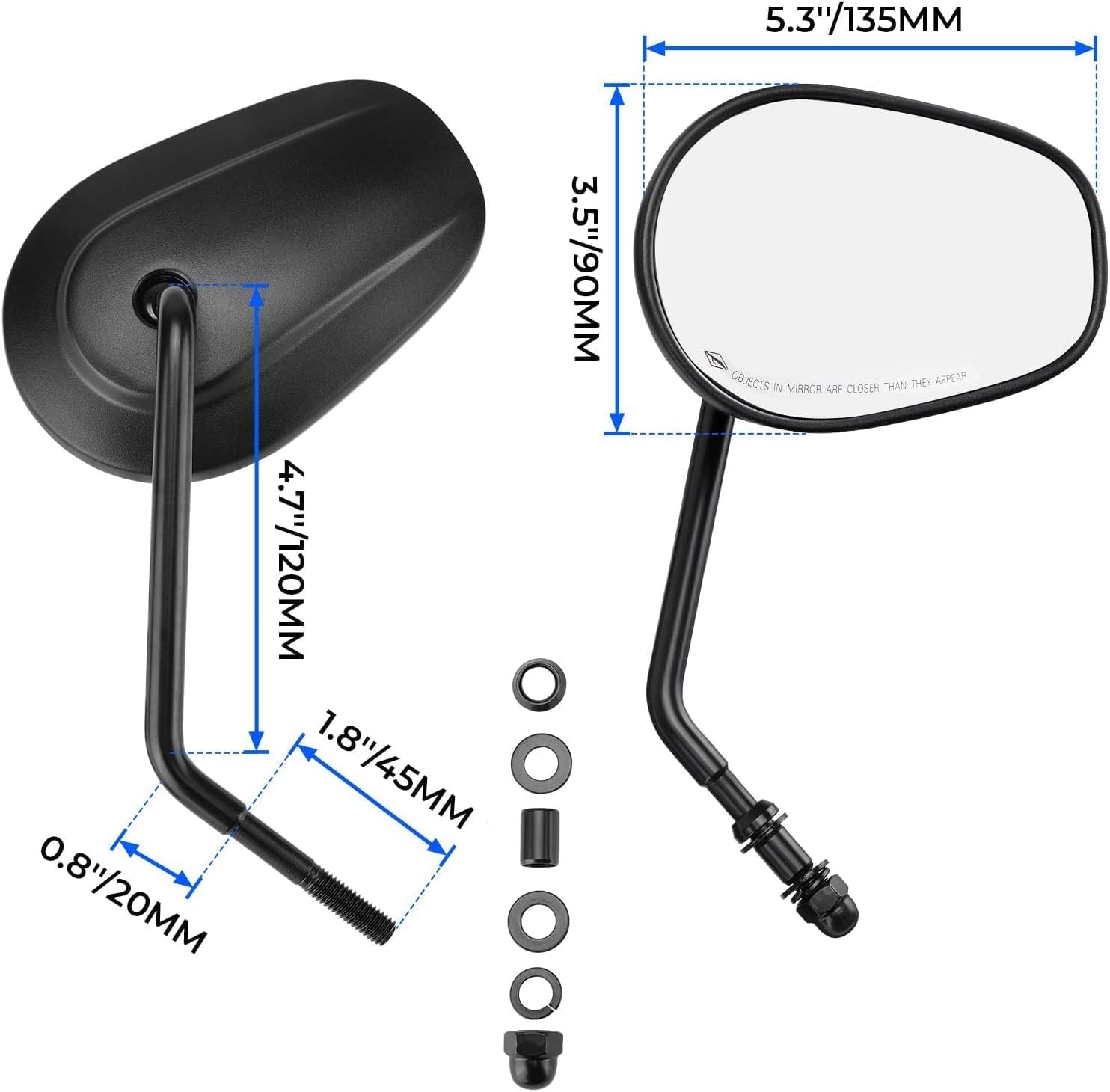 VPZMT 8mm Teardrop Rearview Mirrors for Harley Davidson - Black Zinc Alloy Shell