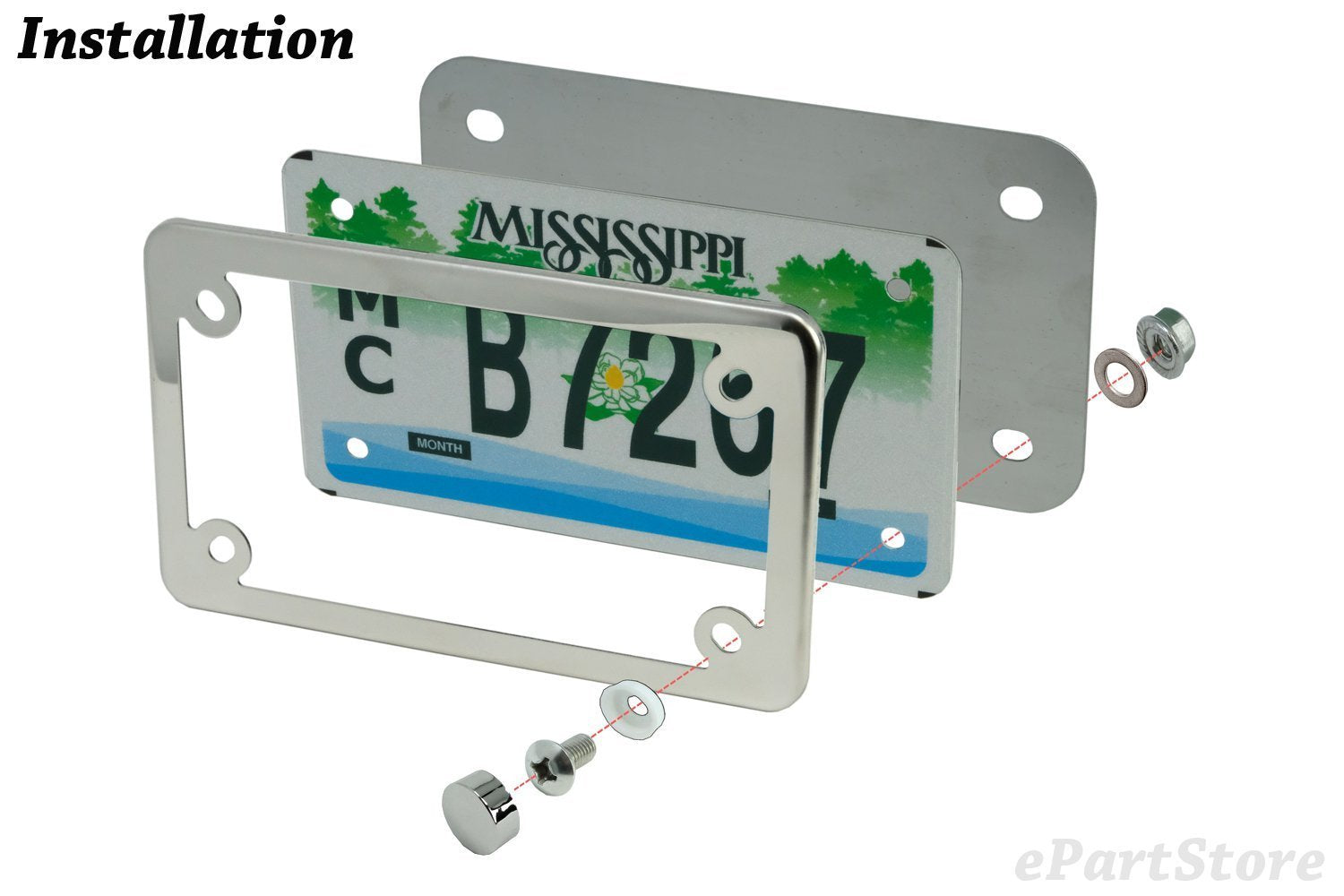 LFPartS Stainless Steel Motorcycle License Plate Frame & Backing Plate Set, Model US-ALBL2451SS, Durable & Stylish Automotive Accessory