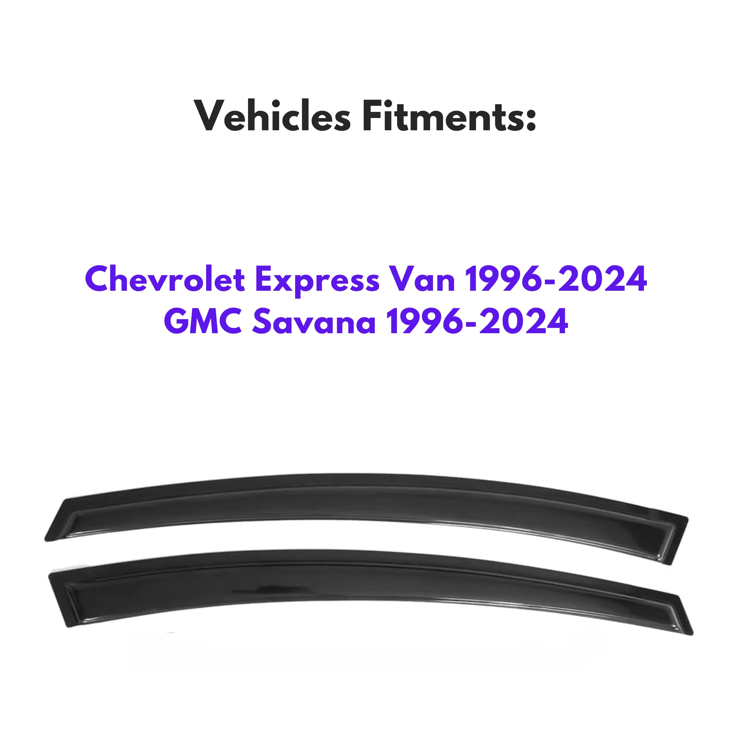 Ig Window Visor For 1996-2024 Chevrolet Express Van & Gmc Savana, Rain Guard Tape-On Side Vent Window Deflector