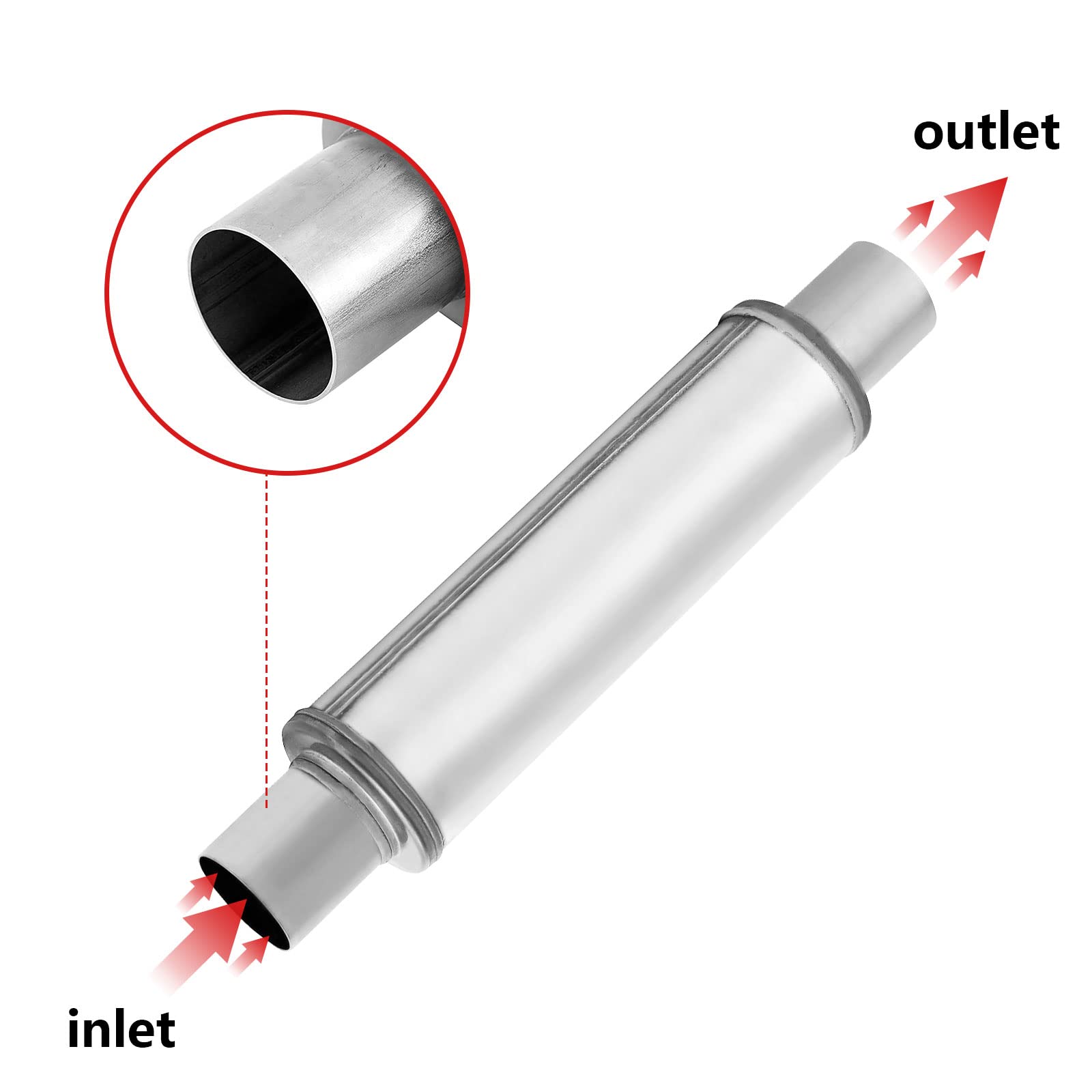 2.5'' Exhaust Muffler, 2.5'' Inlet/Outlet Exhaust Muffler Universal Resonator Stainless Steel Straight Through Design Exhaust Ti