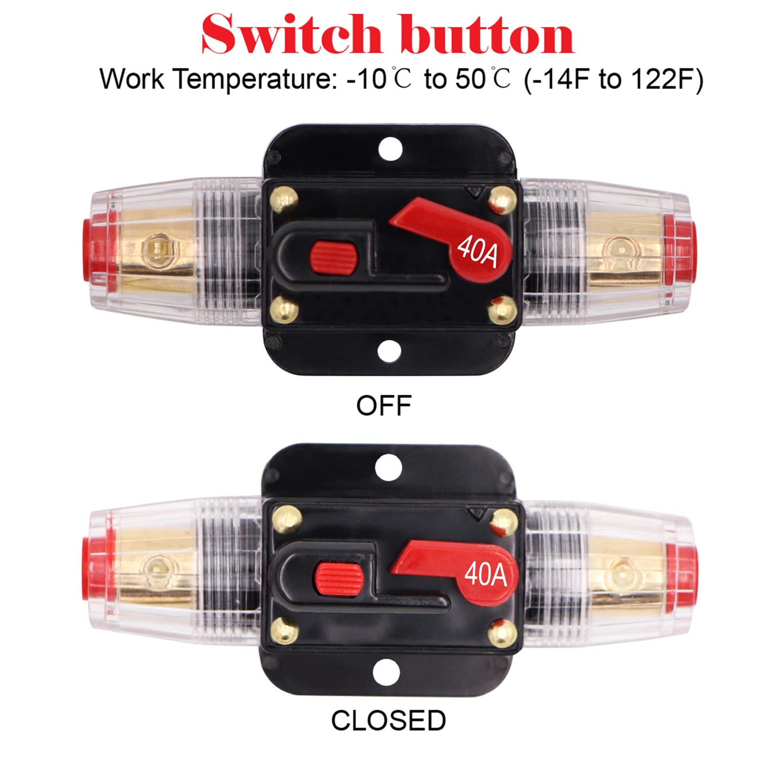 2 Piece 40A 40 Amp Circuit Breaker with Manual Reset Fuse Holder for Car Audio Marine Boat Stereo Switch Inverter Replace Fuses