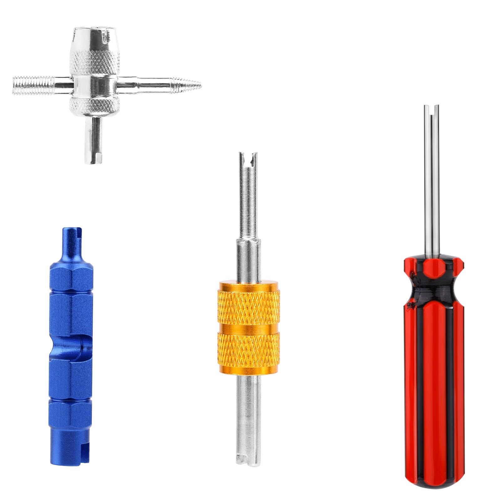 4 Pcs Tire Valve Repair Tool Set, Dual & Single Head Valve Core Remover Wrench 4 Way Stem Puller Stem Core Wrench Remover Kit fo