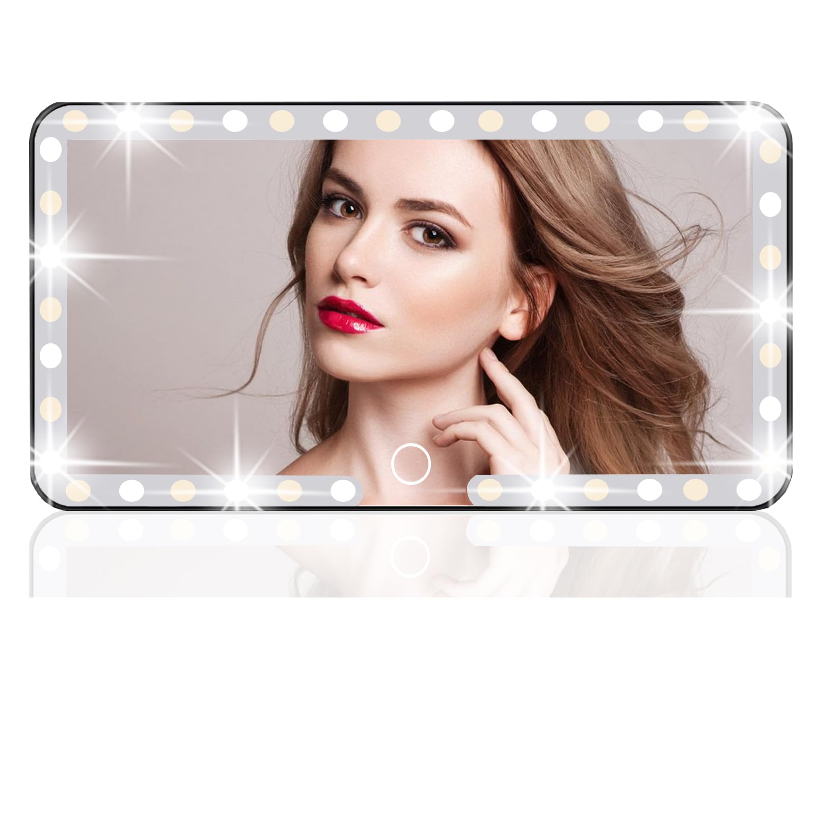 Car Visor Vanity Mirror, 3 Light Modes & 60 LEDs, Rechargeable Dimmable Touch Screen Travel Makeup Mirror,Universal for Truck SU