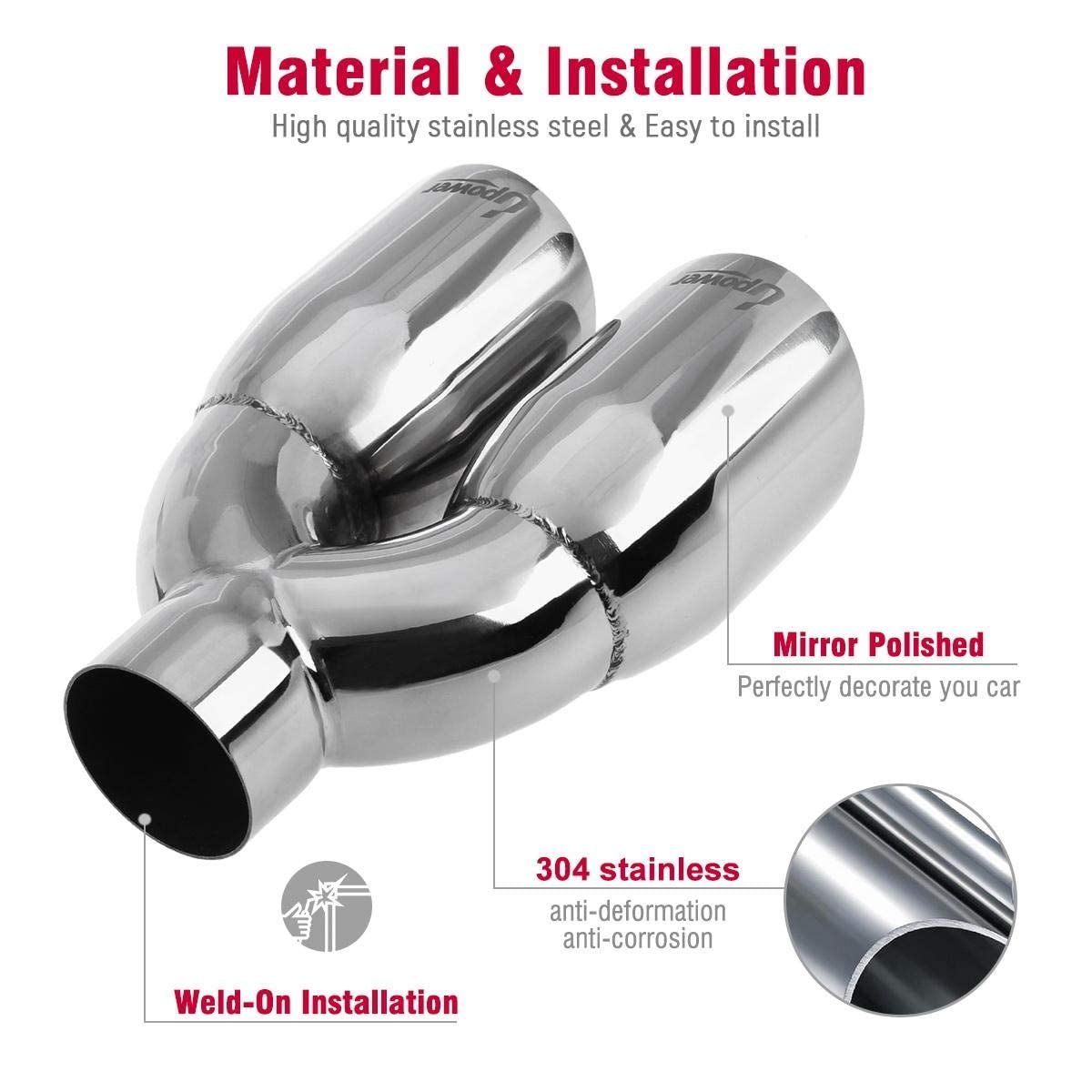 Upower 2.5'' To 3.5'' Dual Exhaust Tip 2 1/2 Inch Inlet 3 1/2 Inch Outlet 9.5'' Length Polished Stainless Exhaust Tailpipe Tips