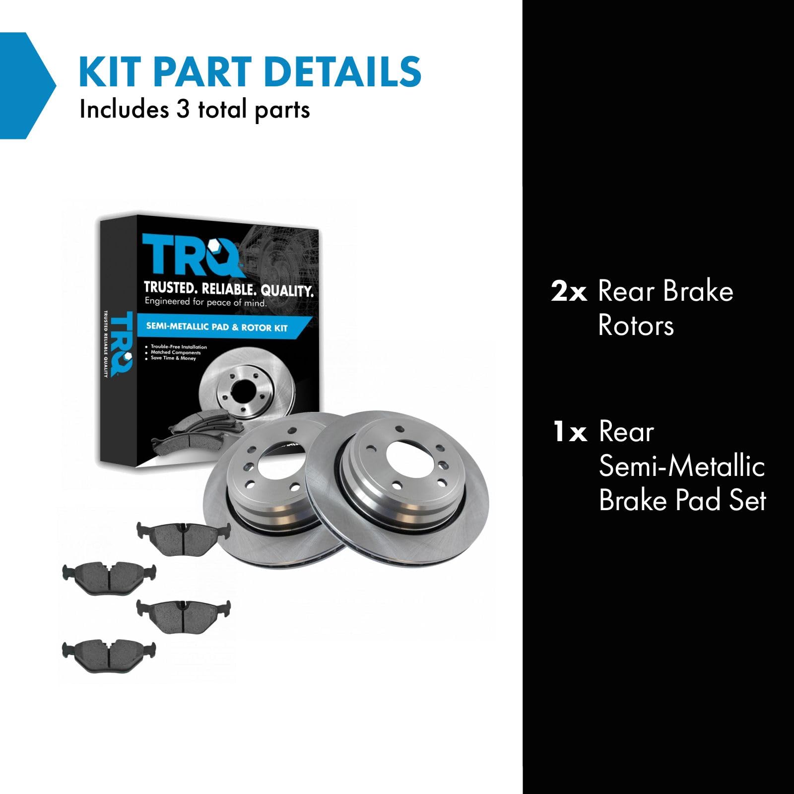 Trq Rear Brake Pad & Rotor Kit Brake Pads Brake Rotor Semi-Metallic Compatible With 2001-2003 Bmw 525I 1997-2000 528I 530I 1997-