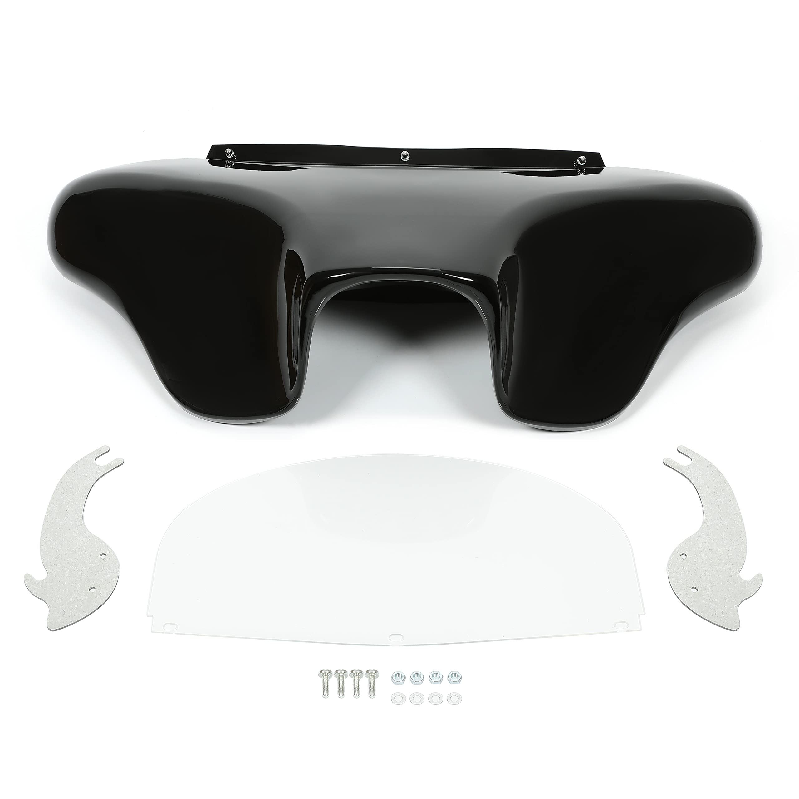 Hecasa Front Batwing Fairing Compatible With 1986-2015 Harley Davidson Heritage Softail Fat Boy Deluxe Outer Bat Wing W/Clear Windshield 4 Speaker Mount