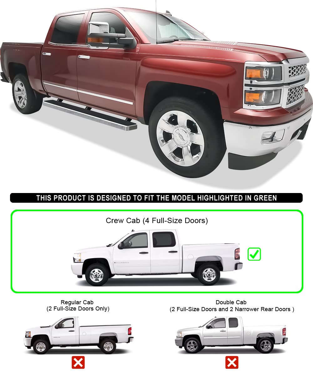 APS Running Boards (Nerf Bars Steps) Compatible with Chevy Silverado GMC Sierra 1500 2001-2013 Crew Cab & 2500 3500 2001-2014 (E