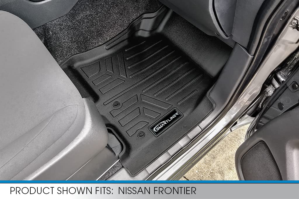 Smartliner Custom Floor Mats 2 Row Liner Set Black Compatible With 2022-2023 Nissan Frontier (Crew Cab With 2Nd Row Under-Seat S