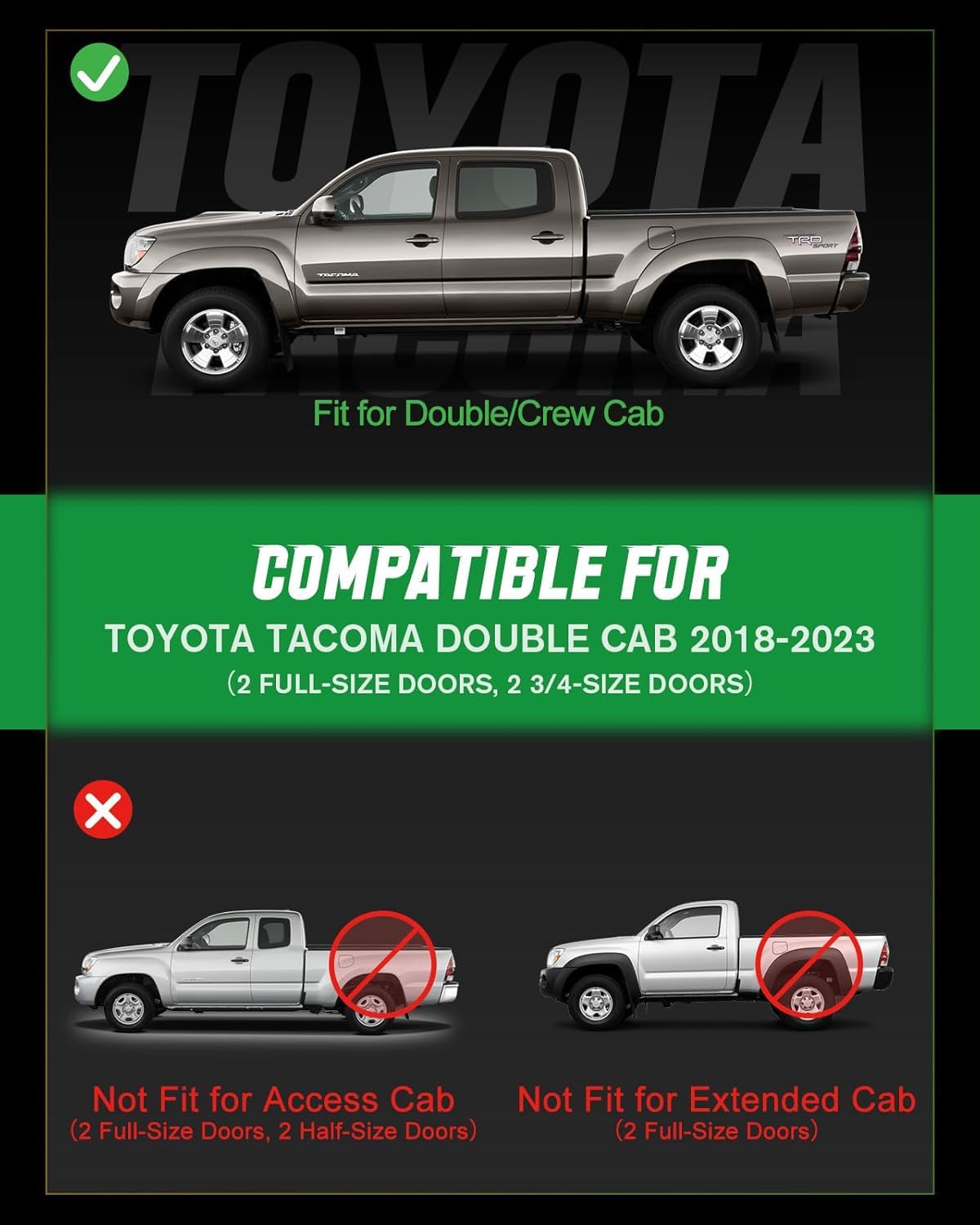 Viwik Floor Mats For Toyota Tacoma 2018 2019 2020 2021 2022 2023 (Only For Double Cab) Automotive All Weather Custom Fit Floor L